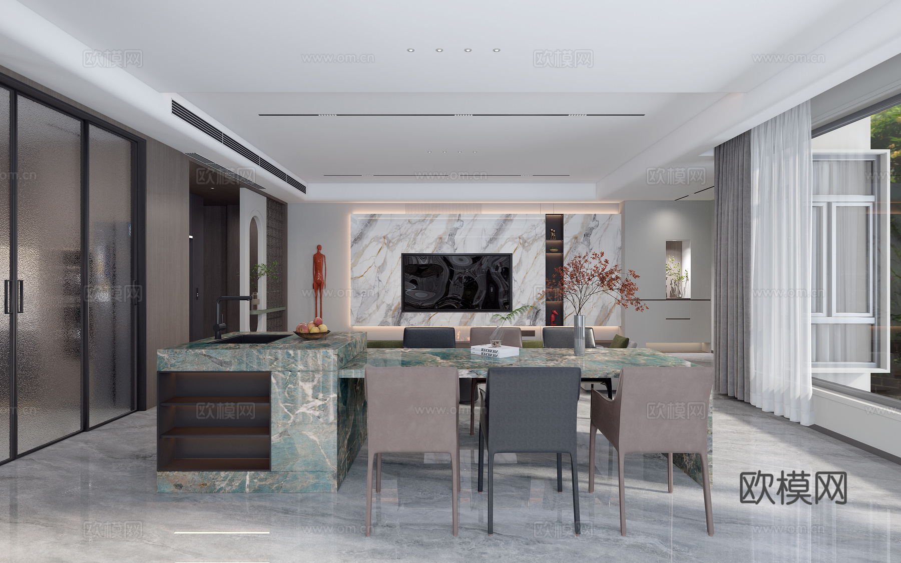 现代意式别墅客餐厅3d模型