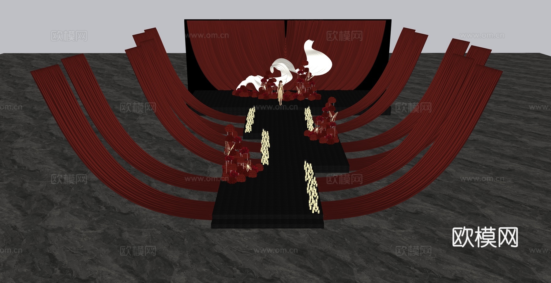 简约大气红色布幔秀场风婚礼设计su模型下载（渲染图5）