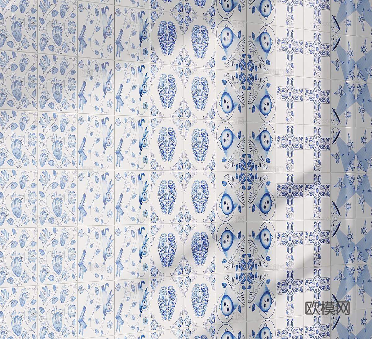 复古瓷砖 墙砖 花纹转 复古砖 手工砖3d模型