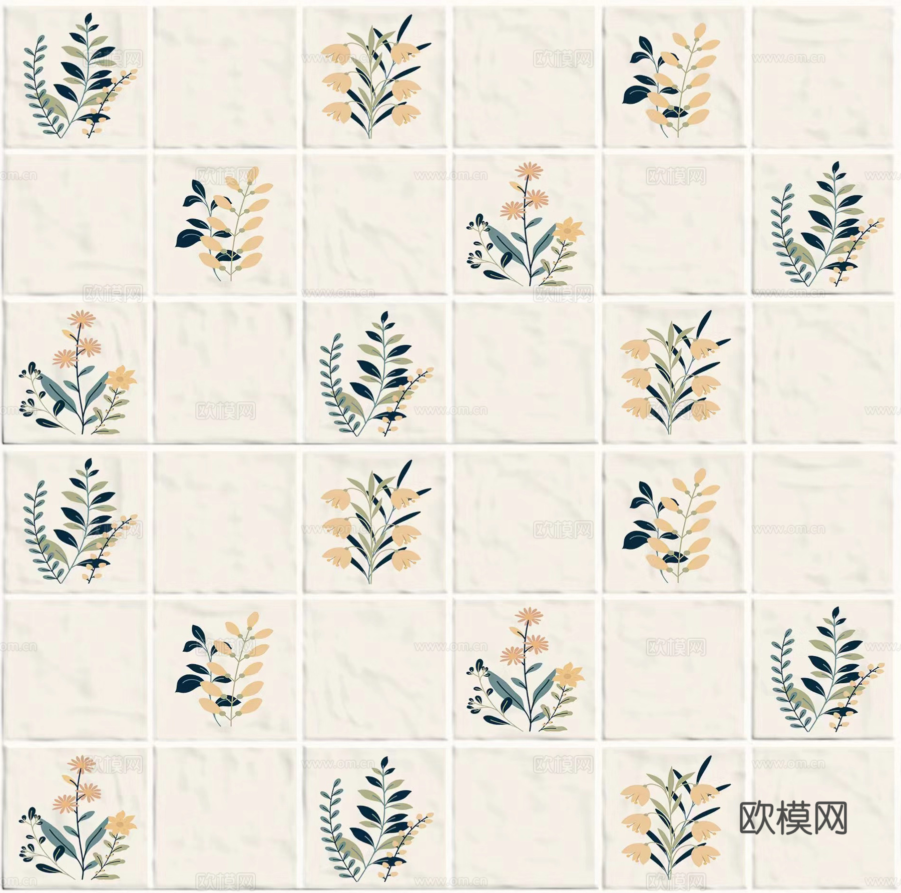 无缝现代奶油方形小花砖