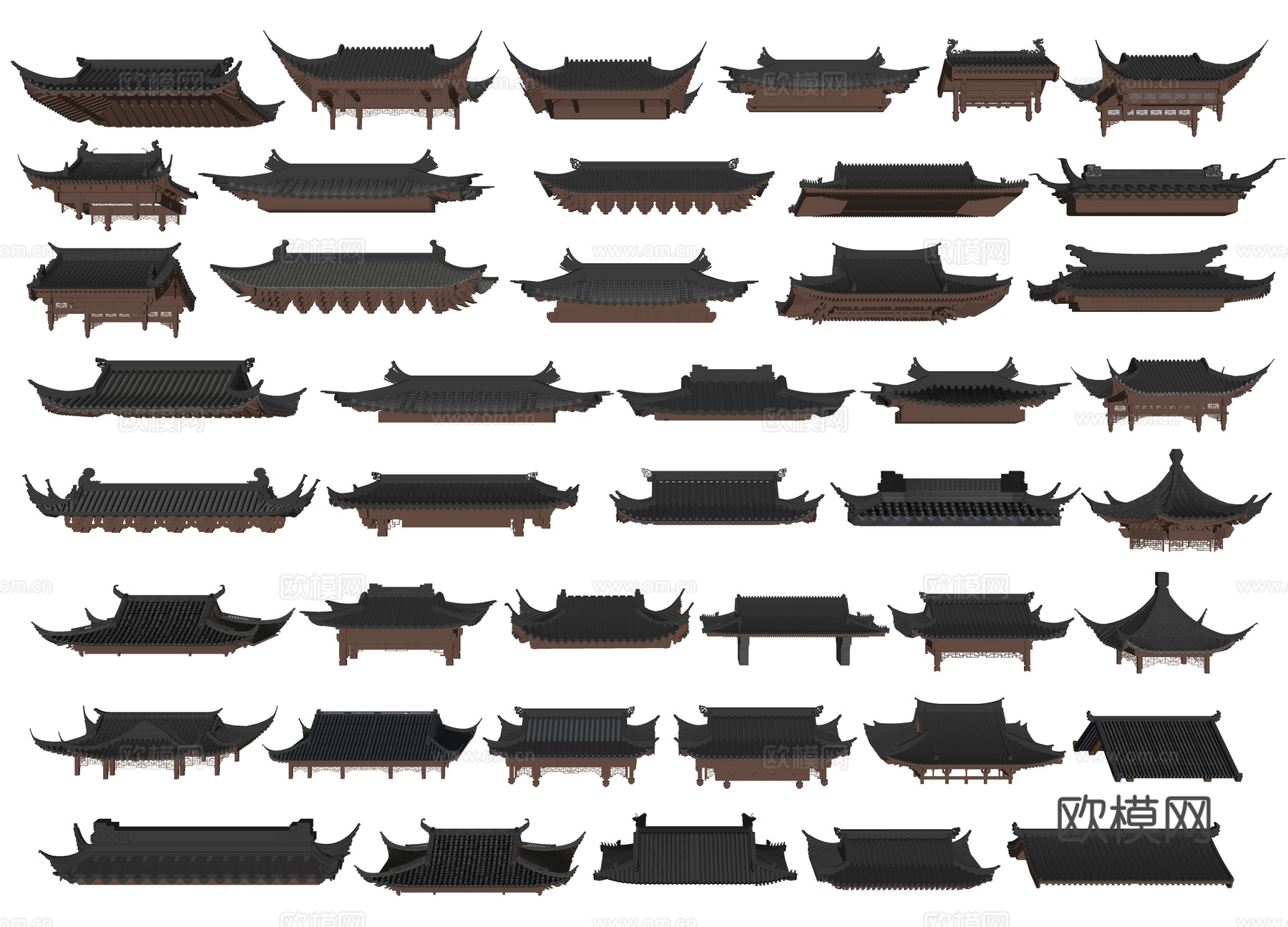 中式屋檐 檐线 古建飞檐 飞脊 房檐屋脊 瓦片 门头墙头su模型