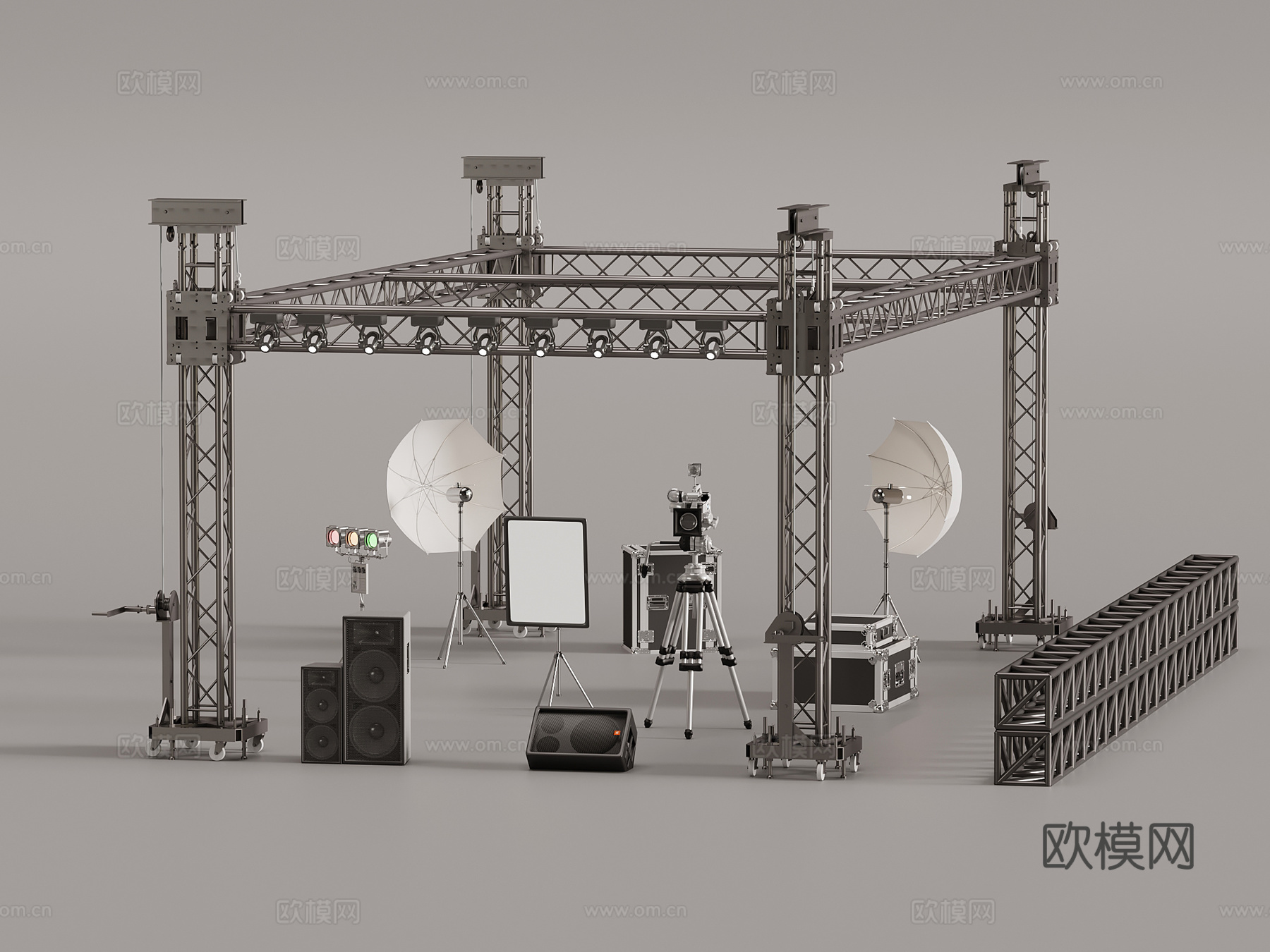 现代大舞台 露天舞台 灯光器材 音响设备3d模型