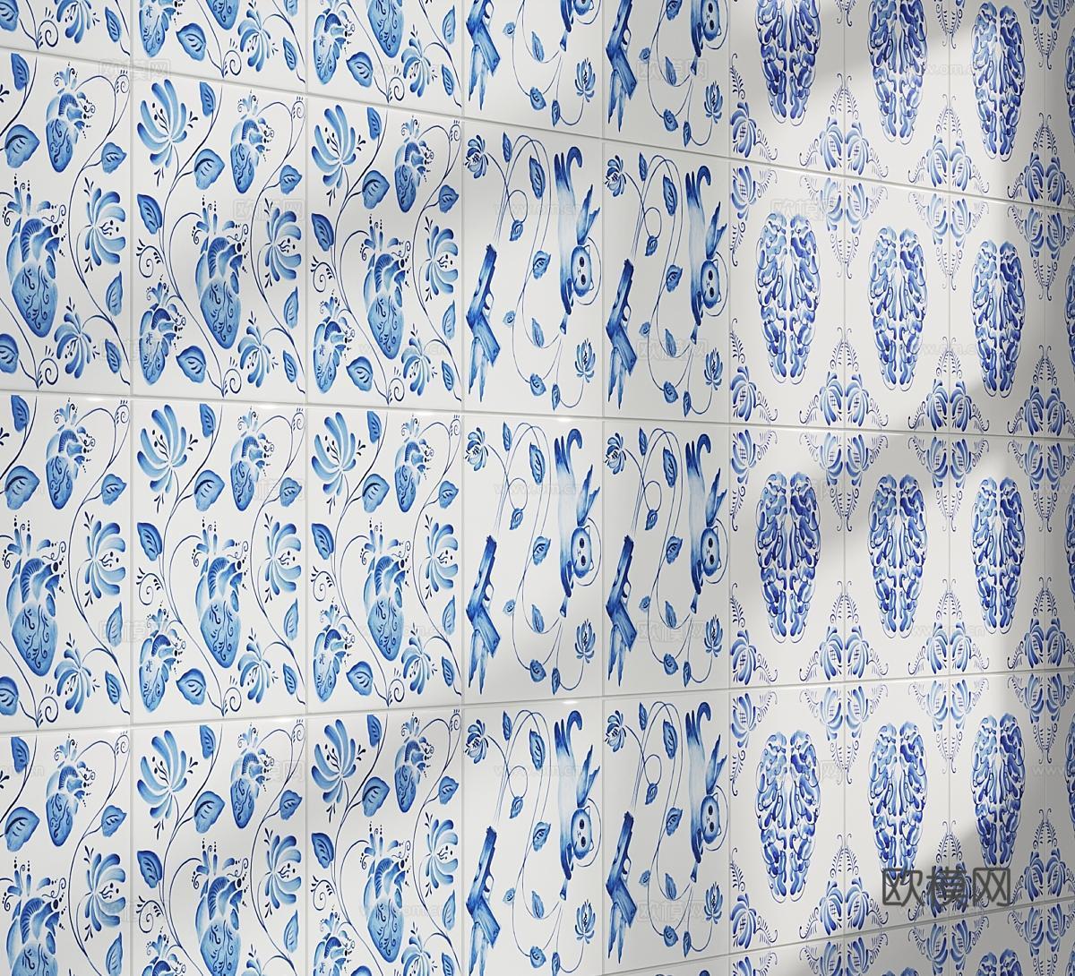 复古瓷砖 墙砖 花纹转 复古砖 手工砖3d模型