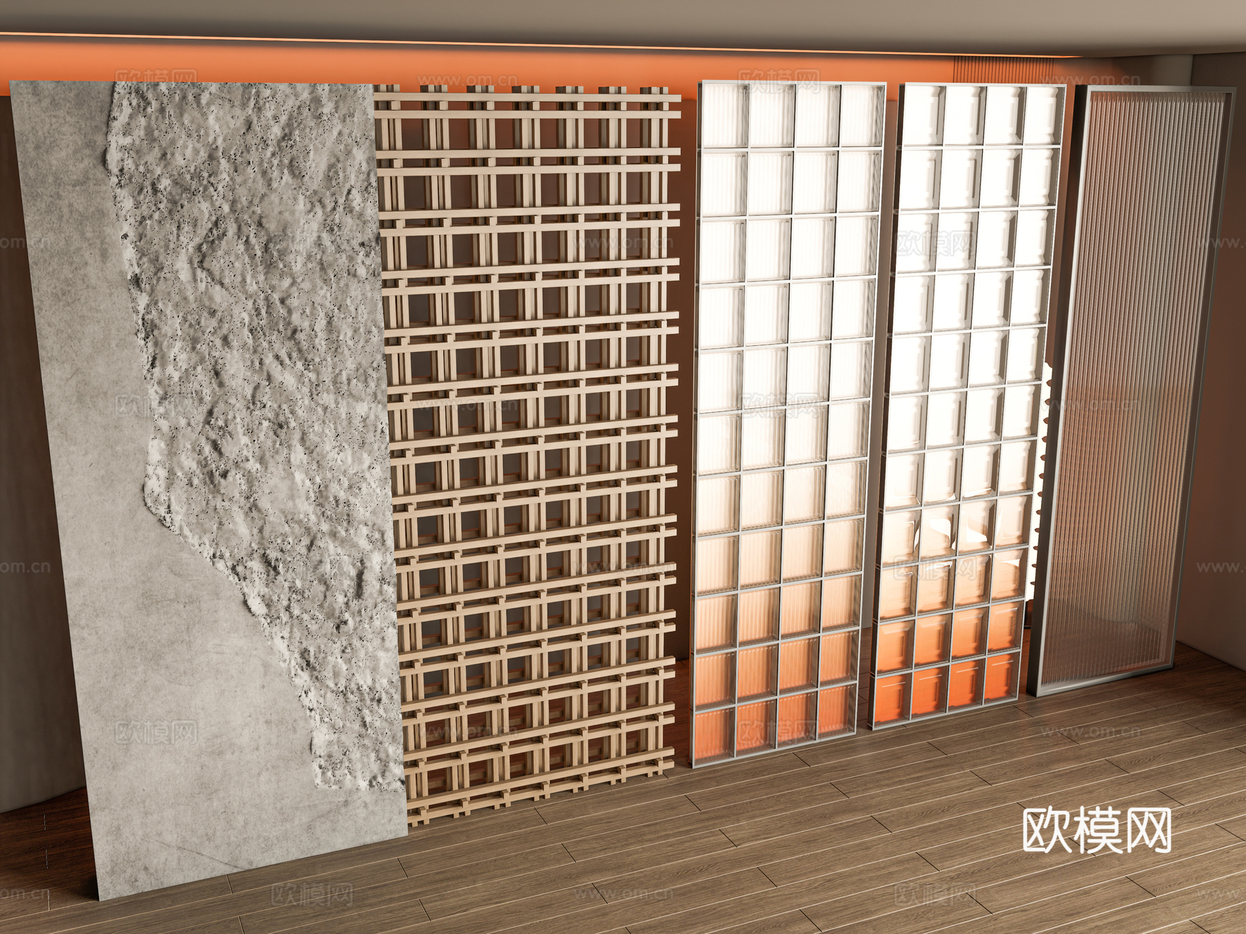 玻璃隔断玻璃砖 金属隔断 艺术水泥隔断 长虹玻璃隔断 木格栅su模型