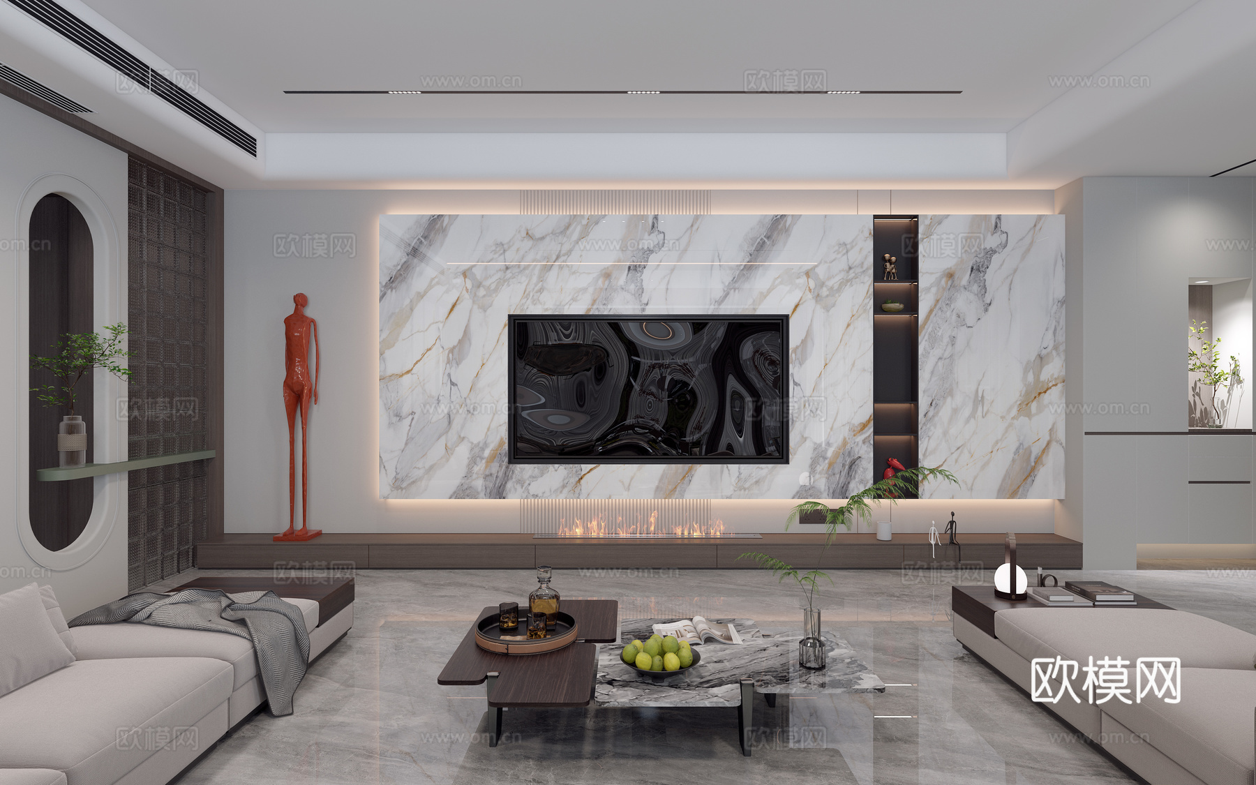 现代意式别墅客餐厅3d模型