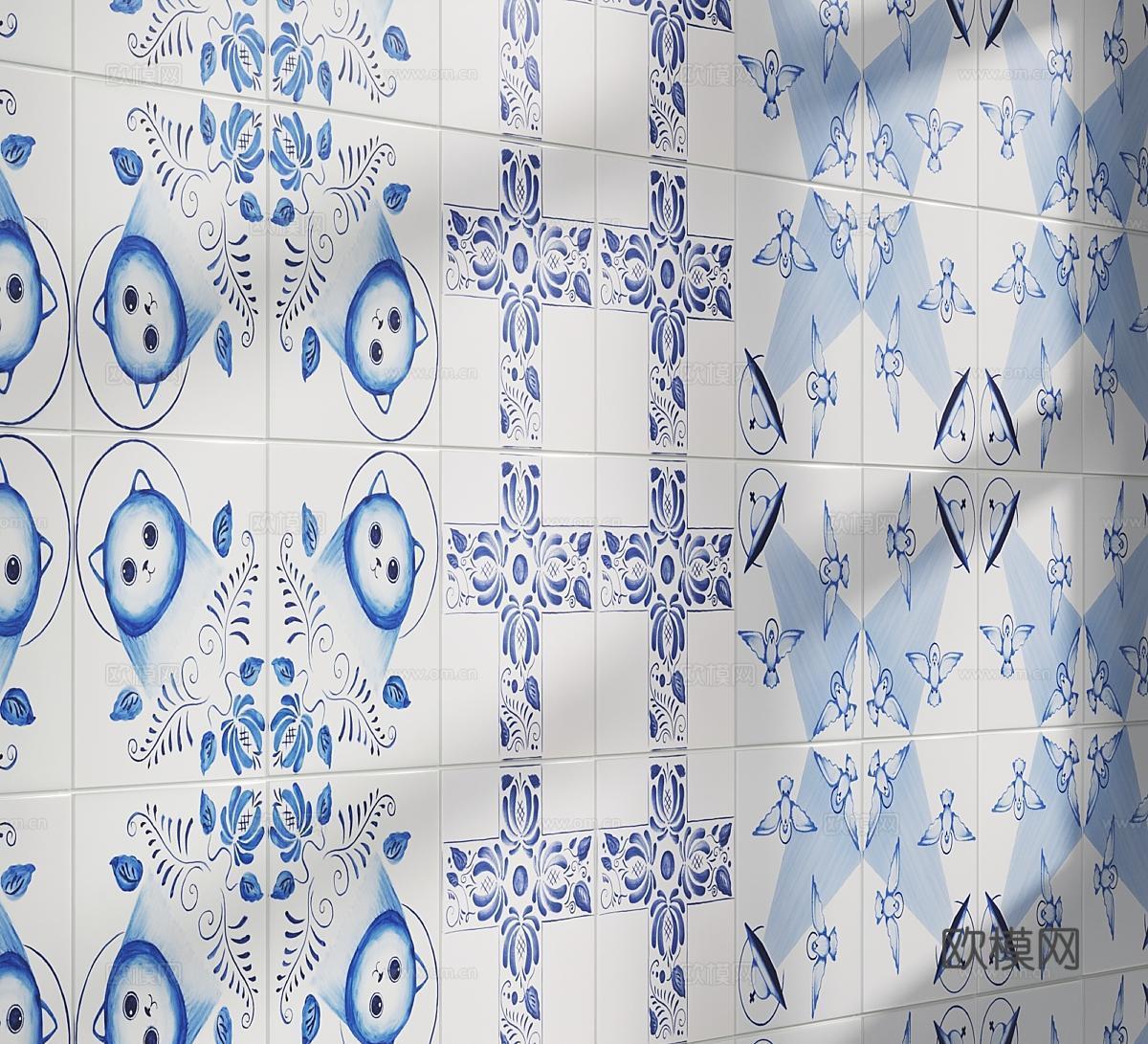 复古瓷砖 墙砖 花纹转 复古砖 手工砖3d模型