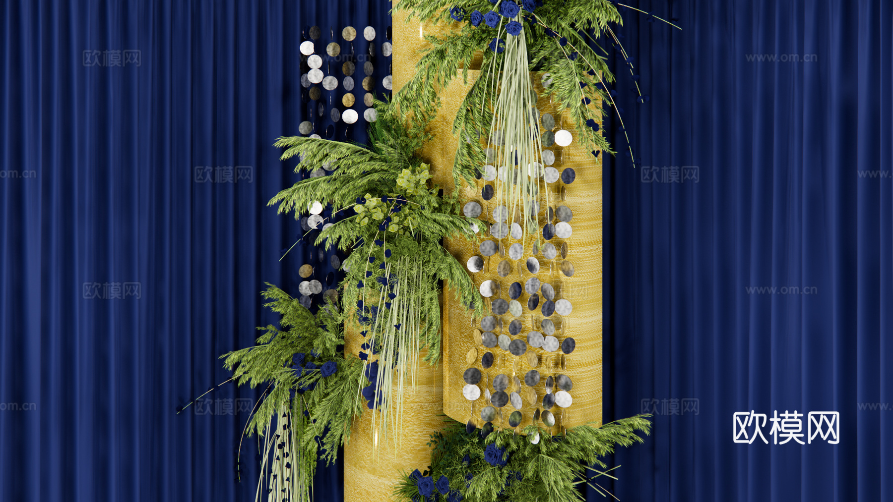 小众蓝色布幔婚礼花艺su模型下载（渲染图4）