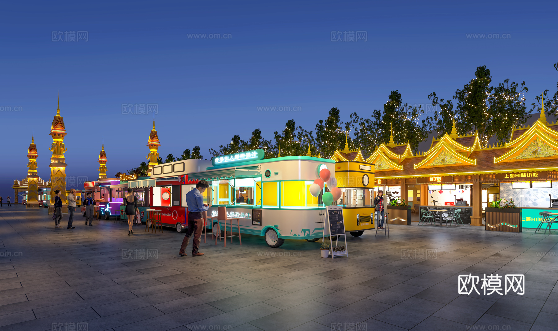 商业街  集市夜景  小吃广场  集装箱  美食街  网红3d模型