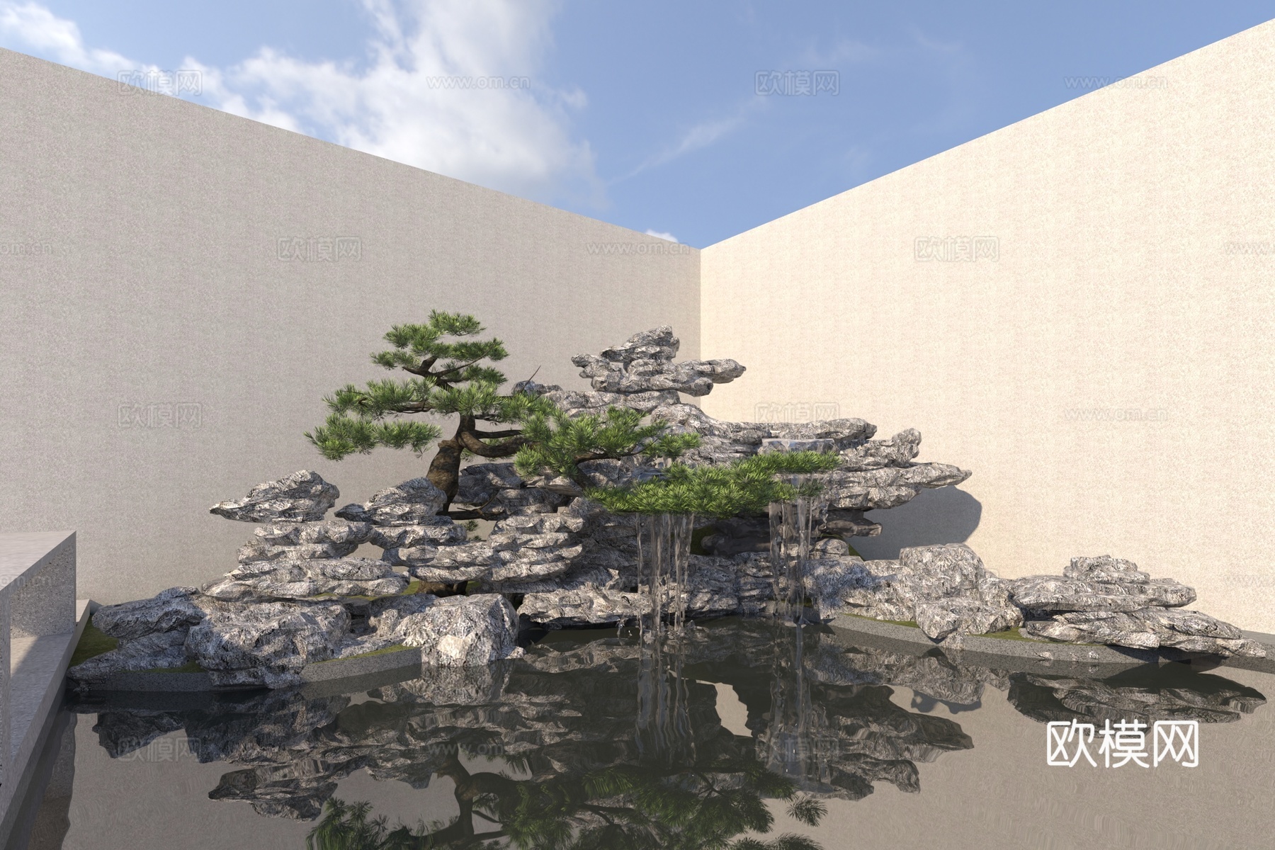 新中式假山水景3d模型