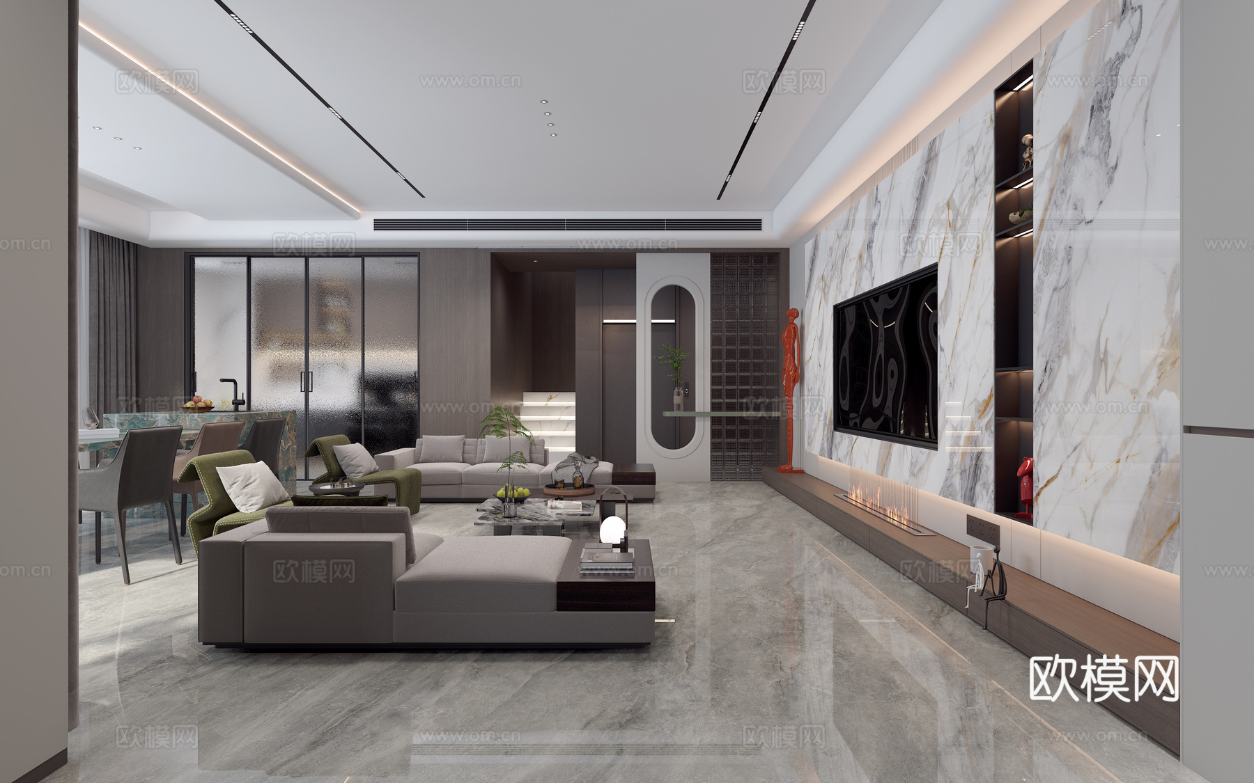 现代意式别墅客餐厅3d模型