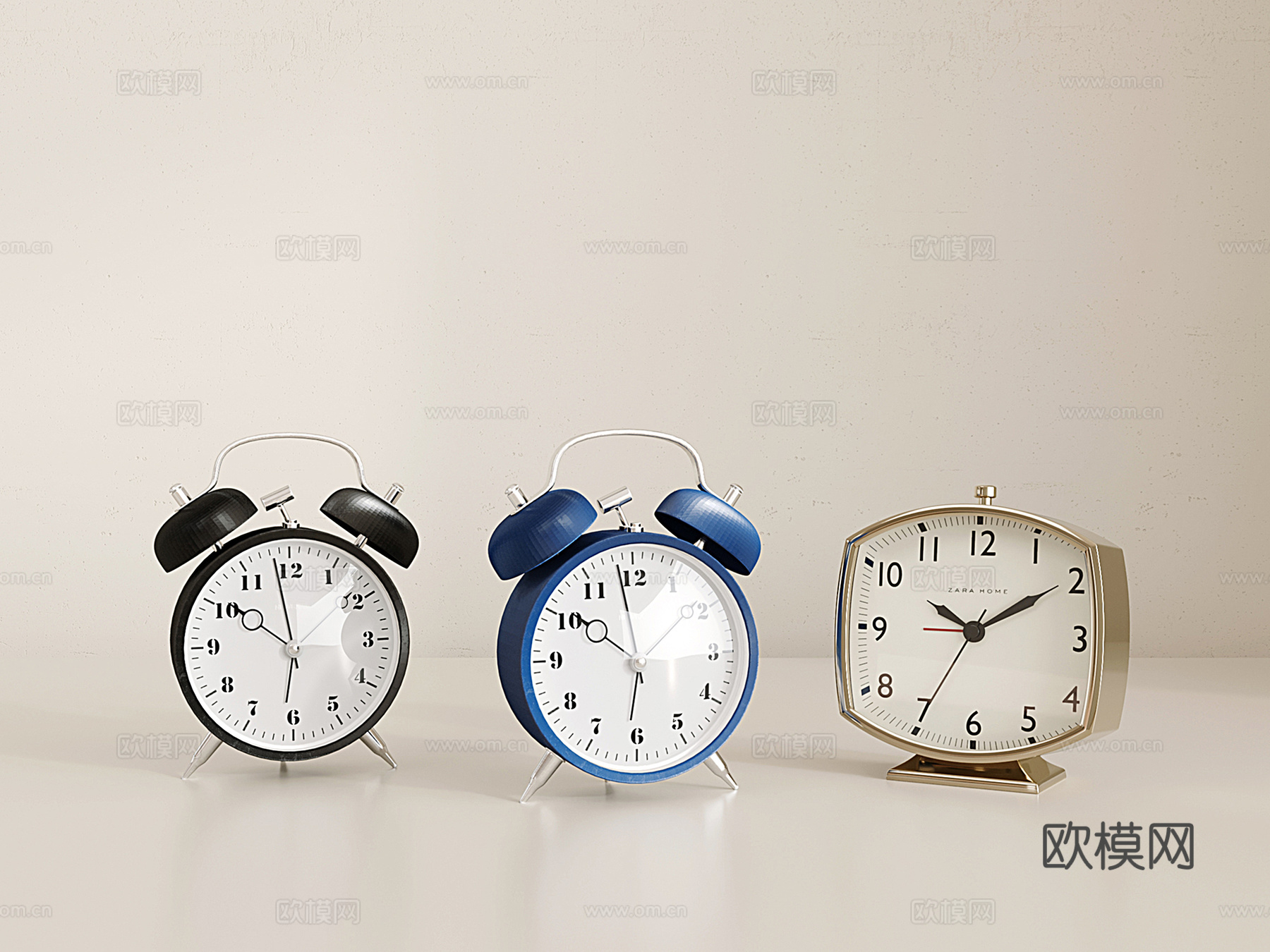 现代闹钟 老式复古闹钟 学生闹铃 钟表 台钟su模型下载（渲染图1）