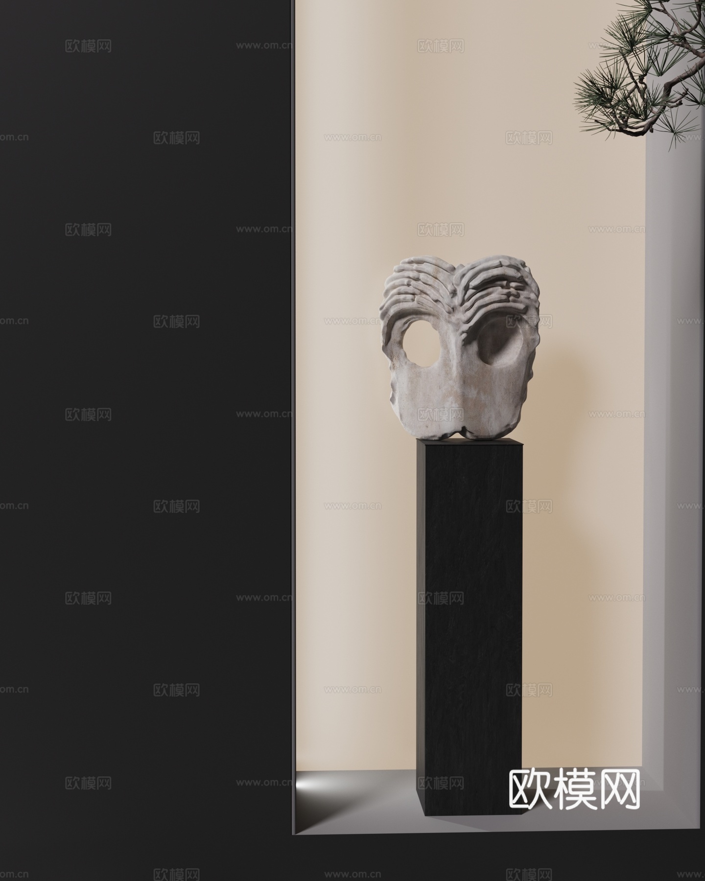 诧寂骷髅雕塑su模型下载（渲染图2）