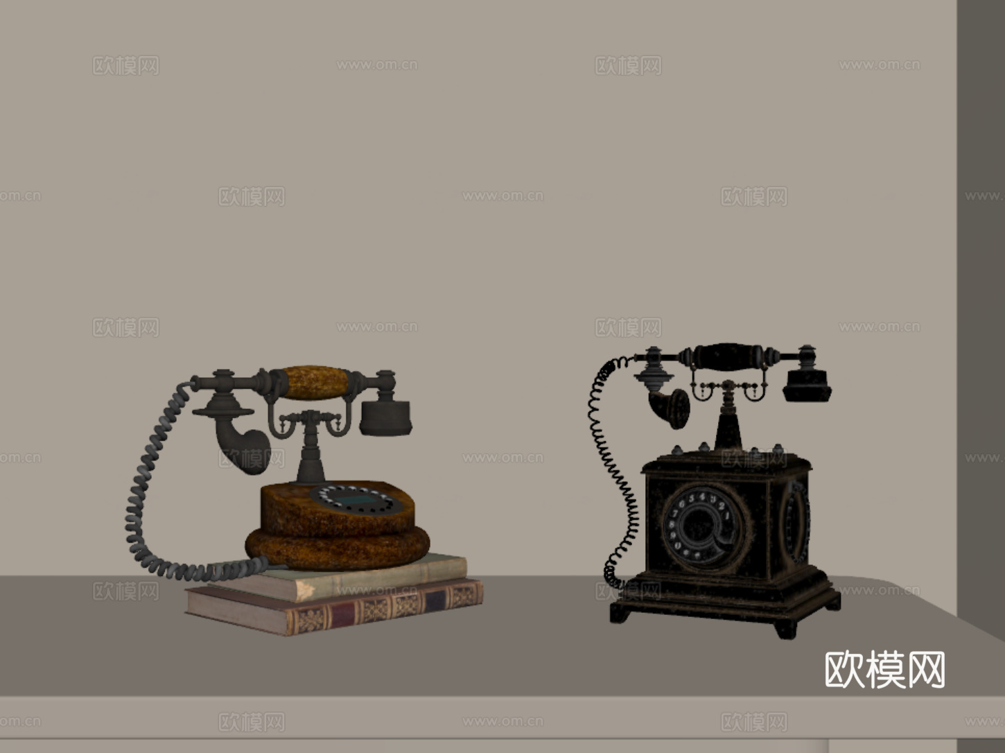 法式复古老式电话机 座机 怀旧电话 通讯设备 拨号电话su模型