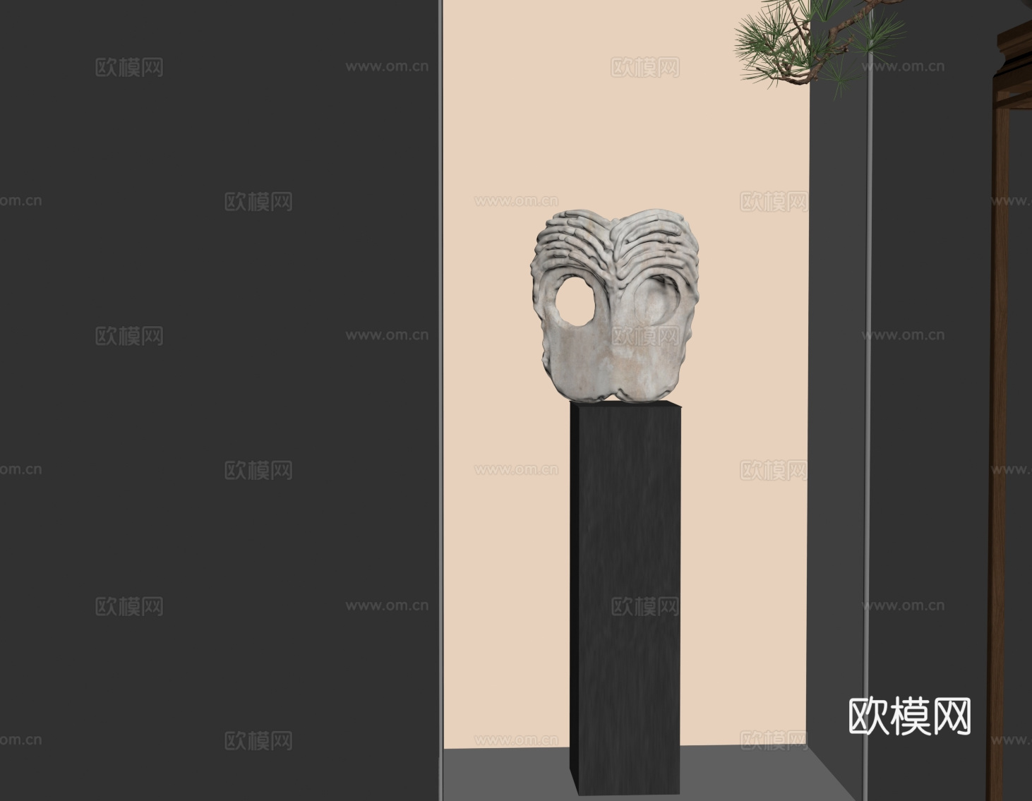 诧寂骷髅雕塑su模型下载（渲染图1）