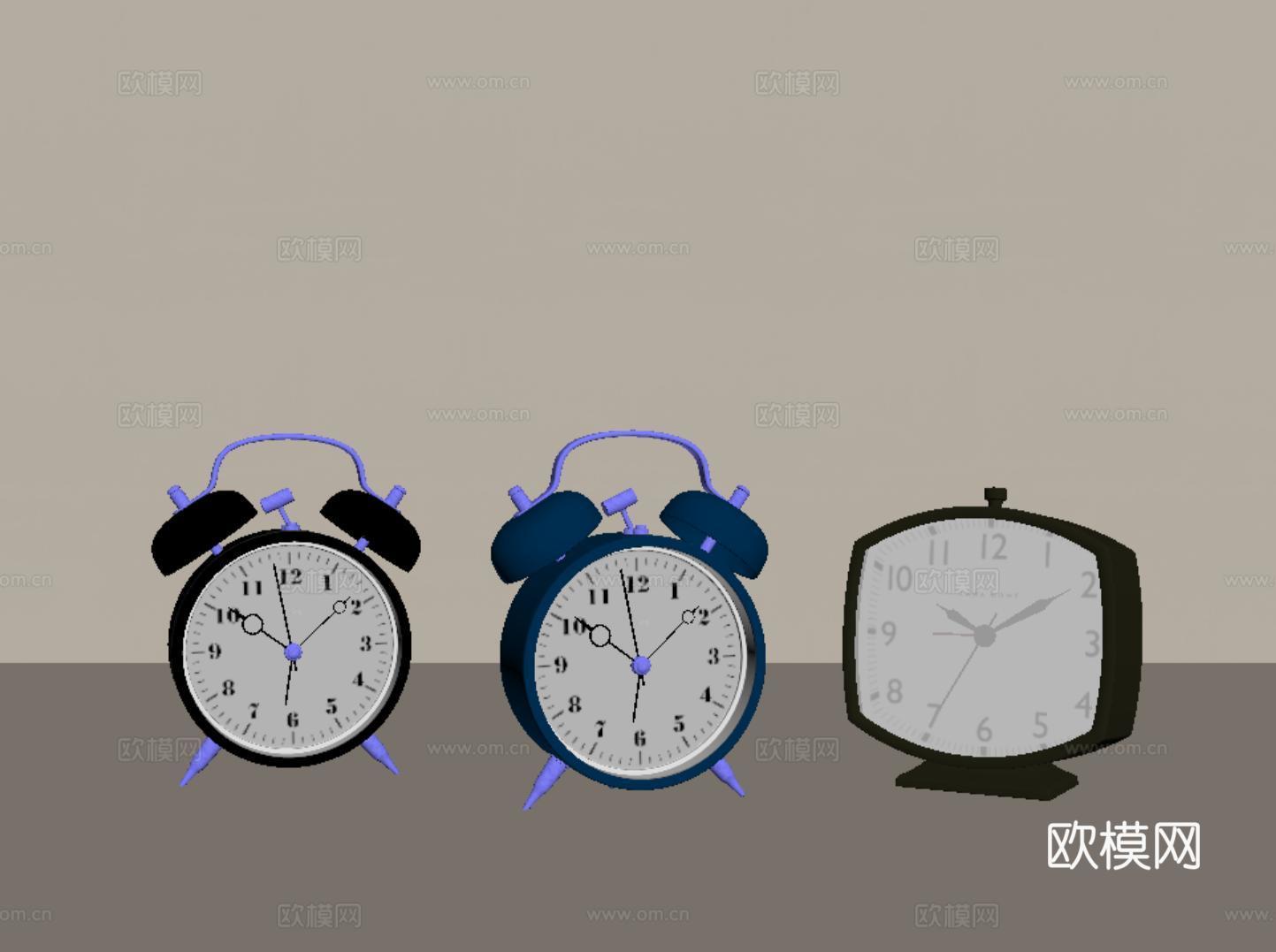 现代闹钟 老式复古闹钟 学生闹铃 钟表 台钟su模型下载（渲染图2）