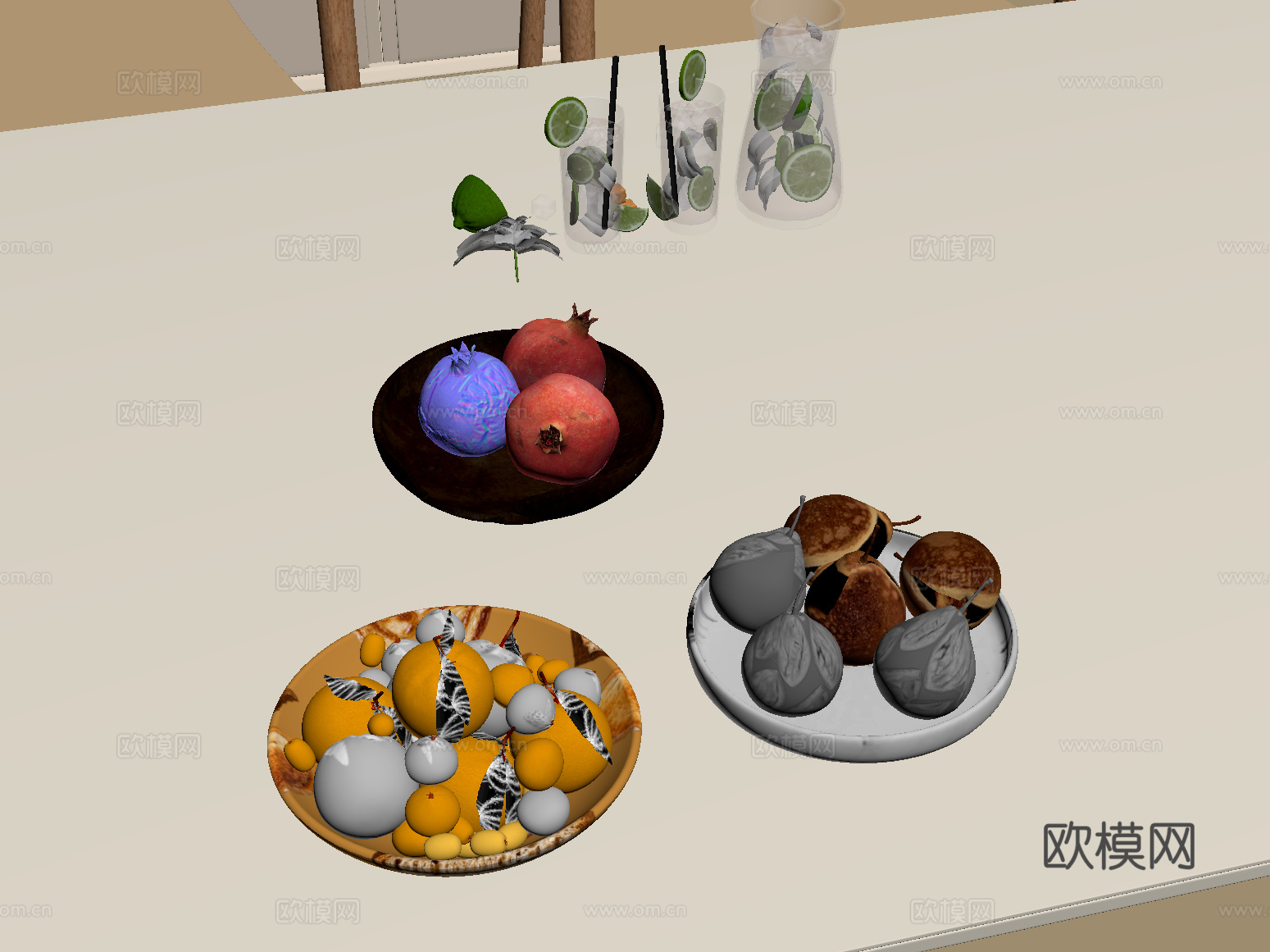 现代水果 杯子su模型