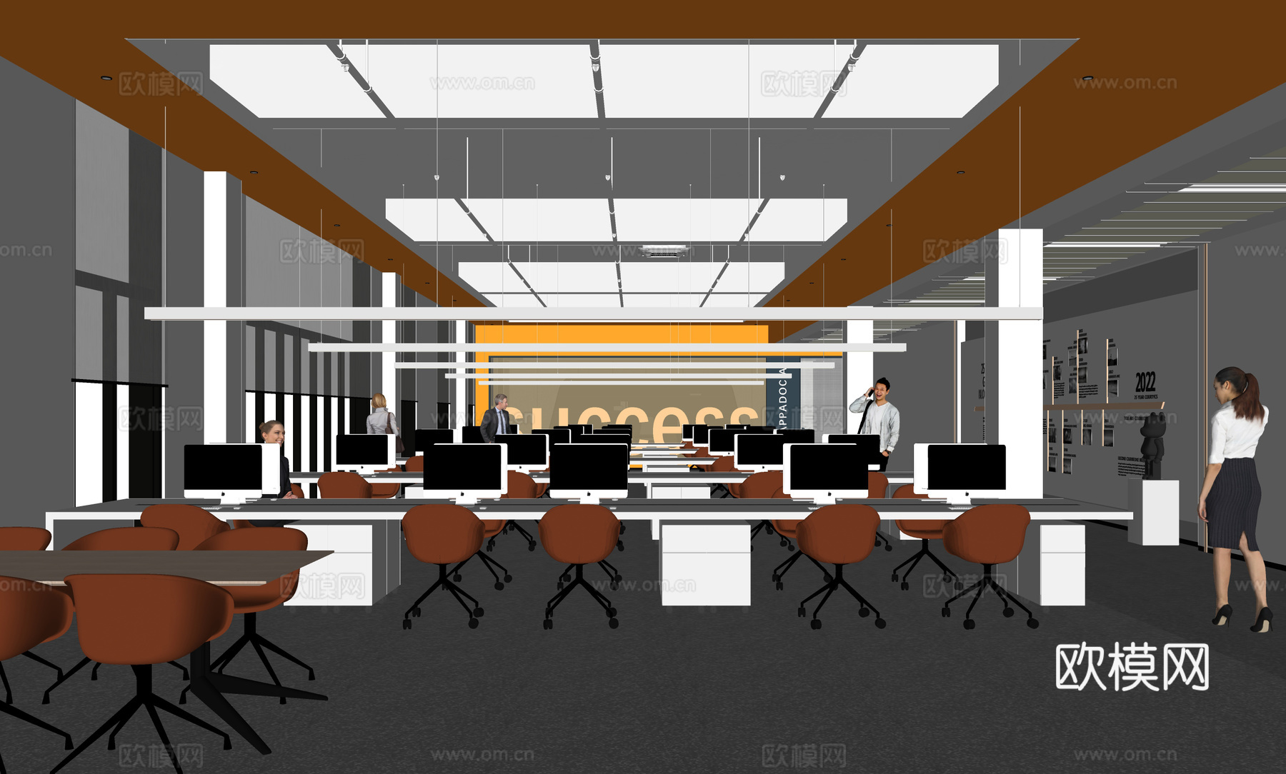现代公共办公区办公室su模型