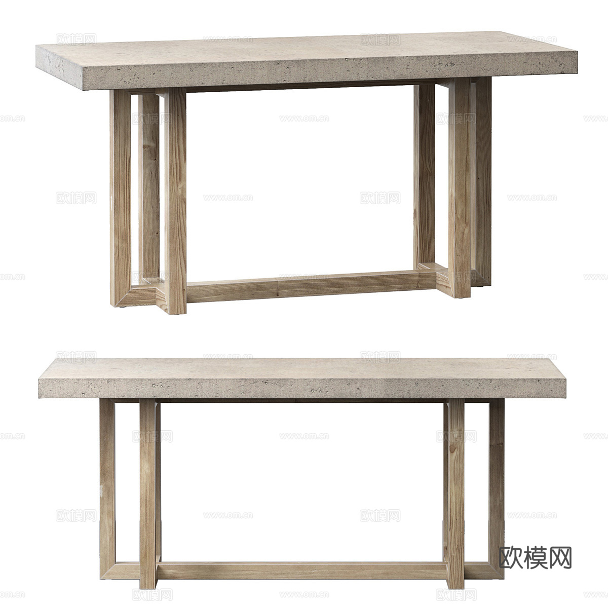 新中式 Heston 办公桌3d模型下载（渲染图1）