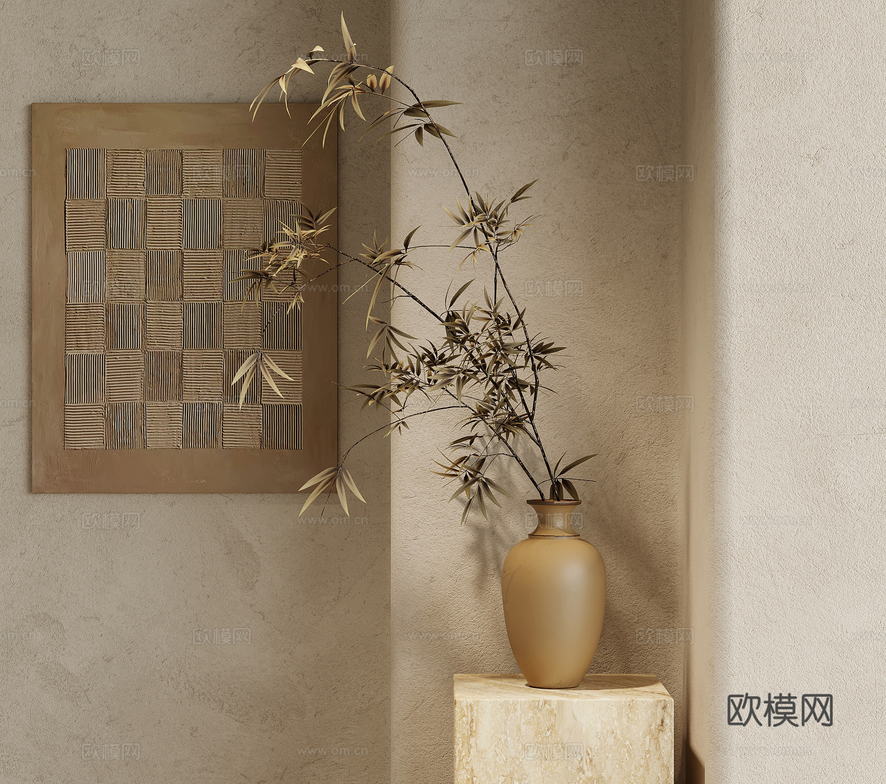 中古风绿植 盆景盆栽 装饰挂画3d模型