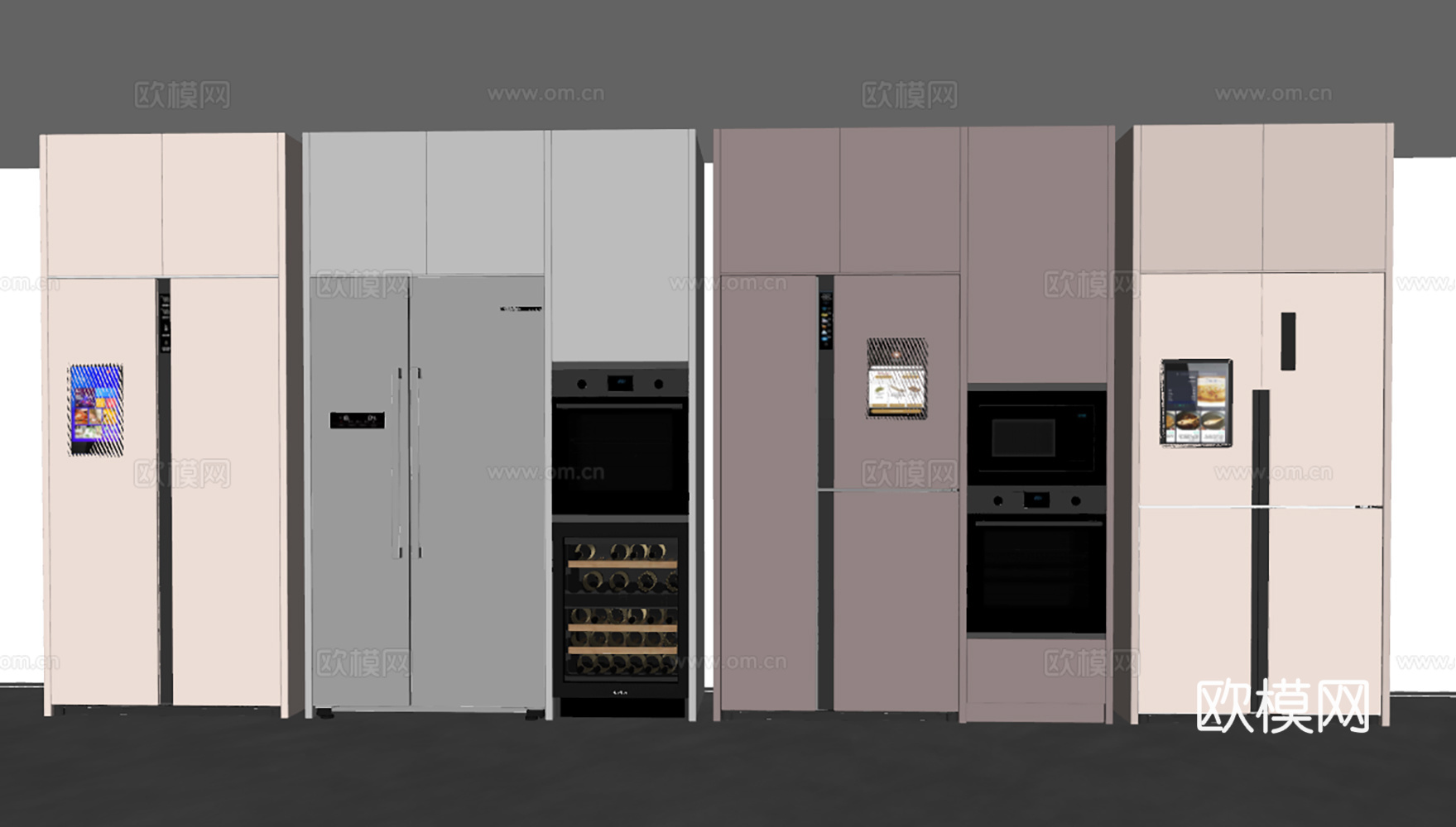 现代冰箱 双开门冰箱 三开门冰箱 双门冰箱 智能冰箱su模型