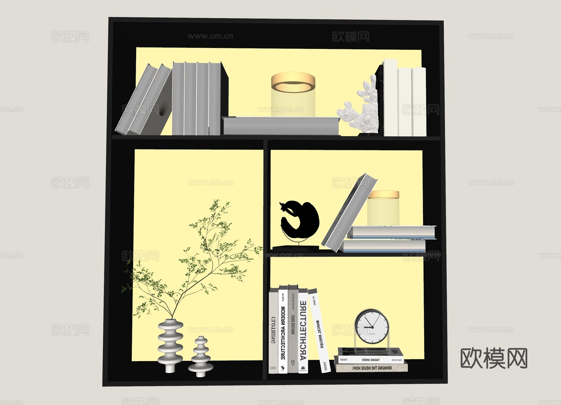 现代饰品摆件组合 极简装饰品 雕塑 书籍书本 花瓶陶瓷su模型