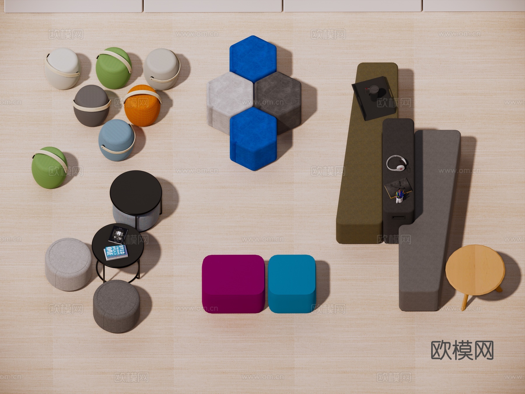 椅凳 沙发凳 组合沙发 模块沙发 布艺沙发 异形沙发su模型