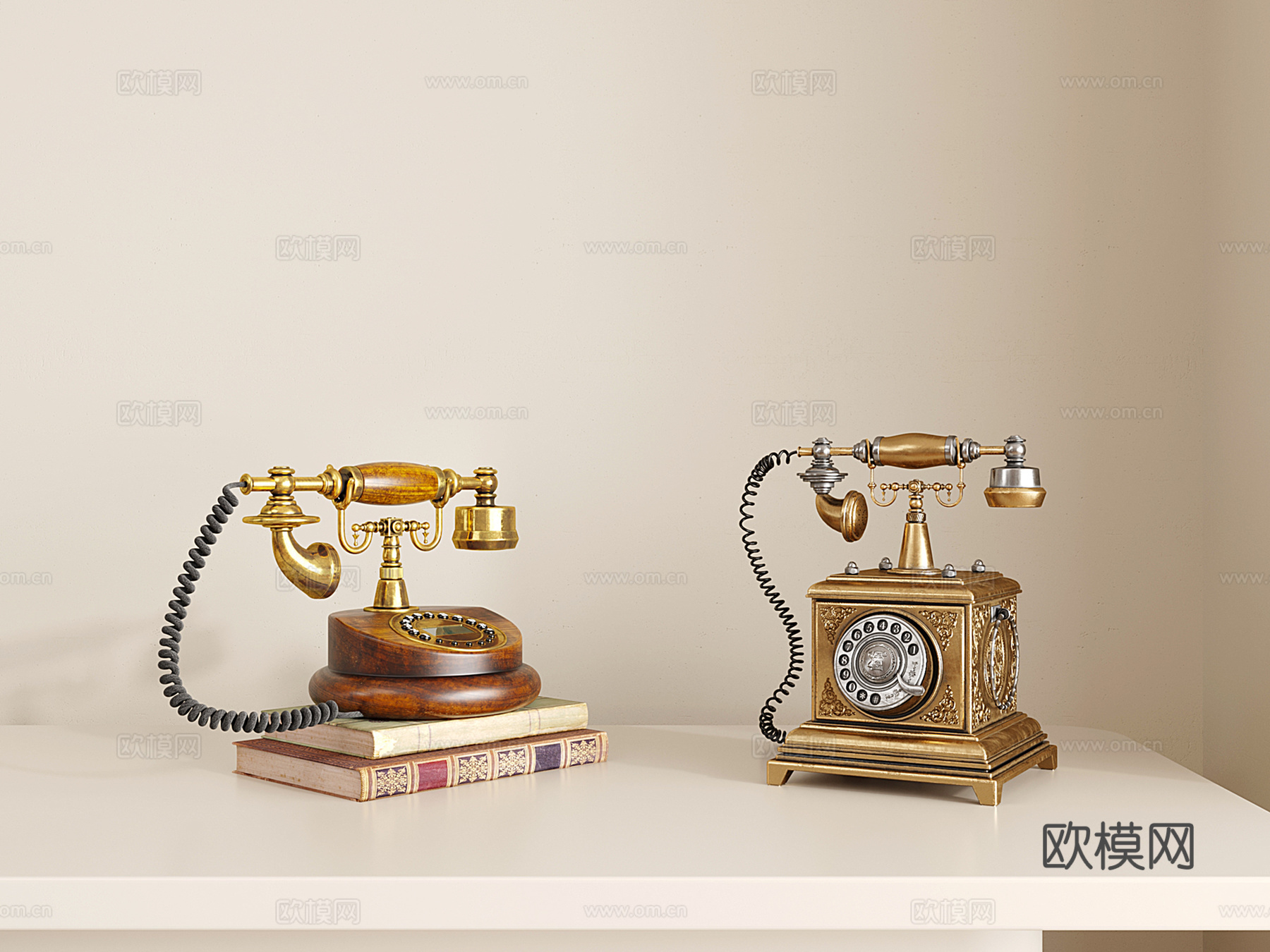 法式复古老式电话机 座机 怀旧电话 通讯设备 拨号电话su模型