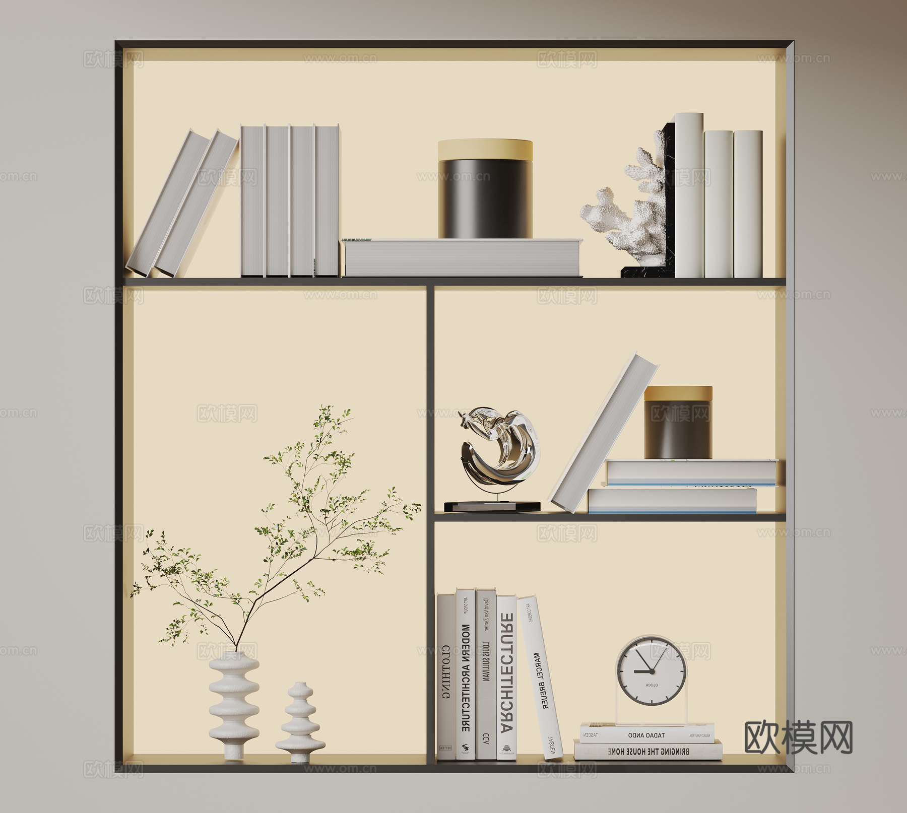 现代饰品摆件组合 极简装饰品 雕塑 书籍书本 花瓶陶瓷su模型