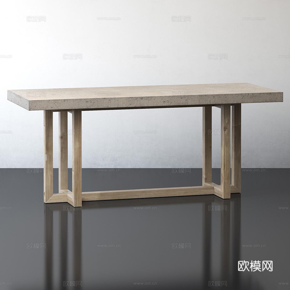 新中式 Heston 办公桌3d模型下载（渲染图3）