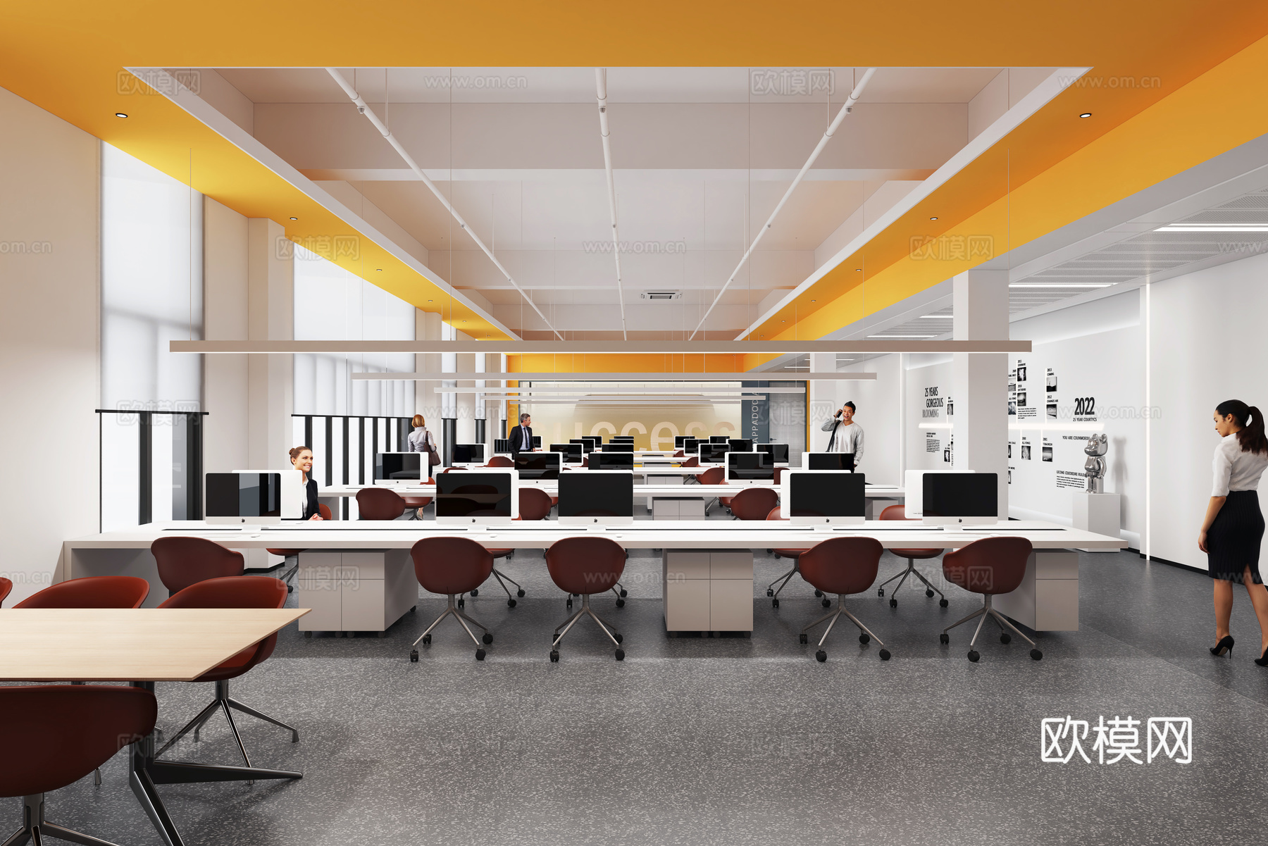 现代公共办公区办公室su模型