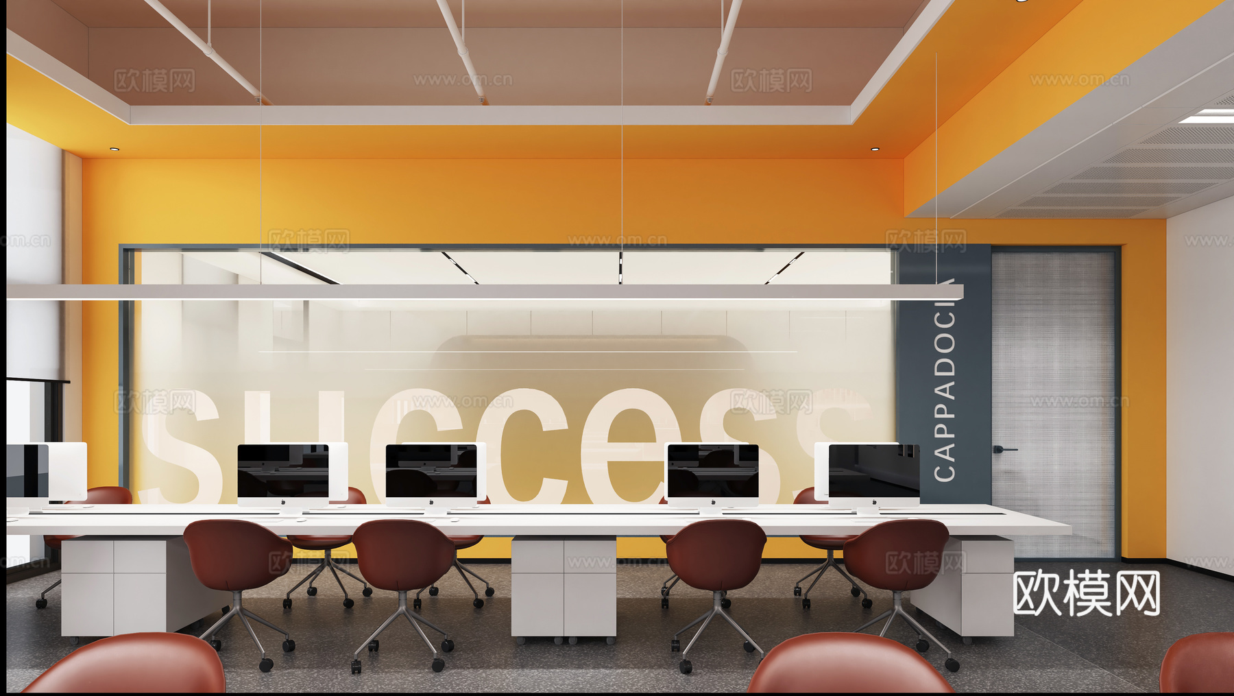 现代公共办公区办公室su模型