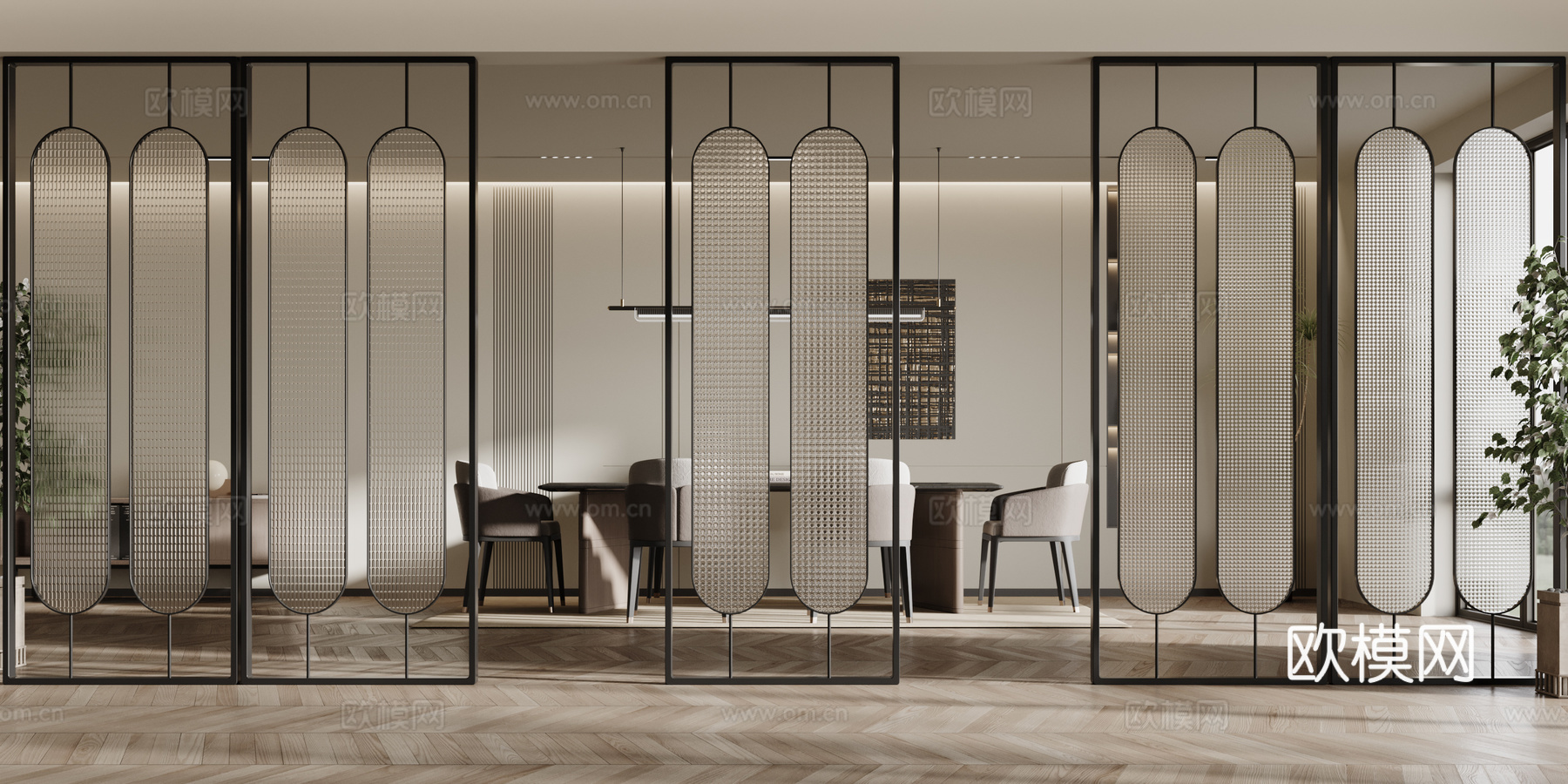 现代屏风隔断 玻璃隔断su模型