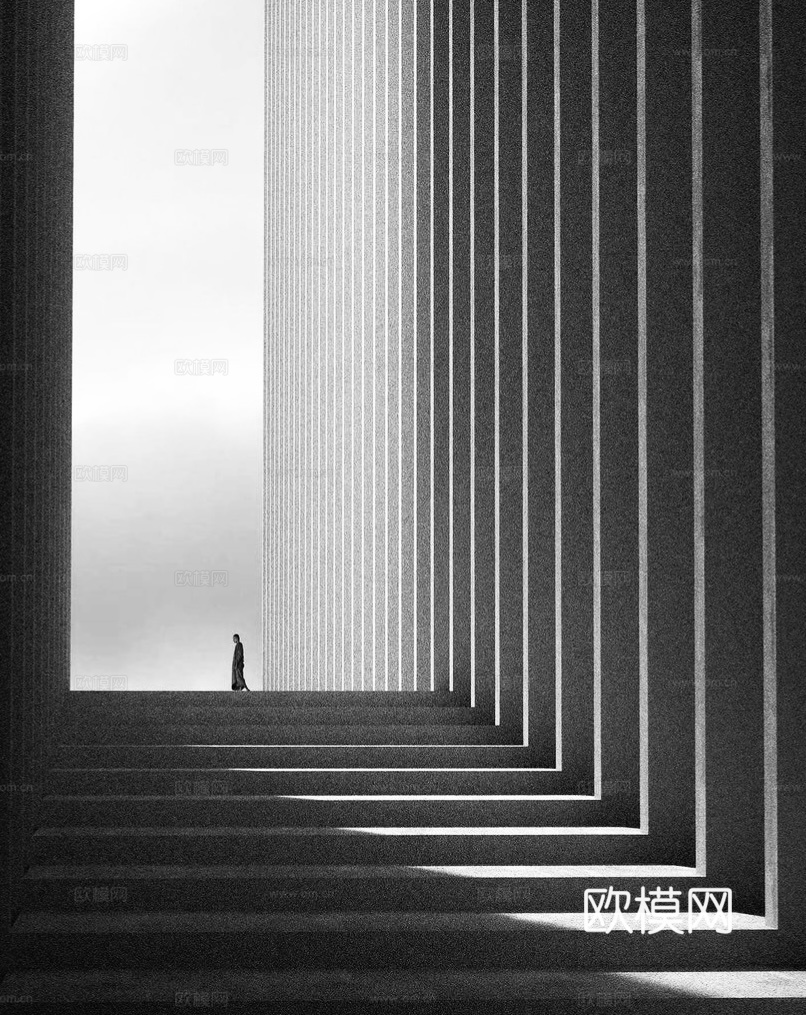 黑白灰建筑抽象装饰画