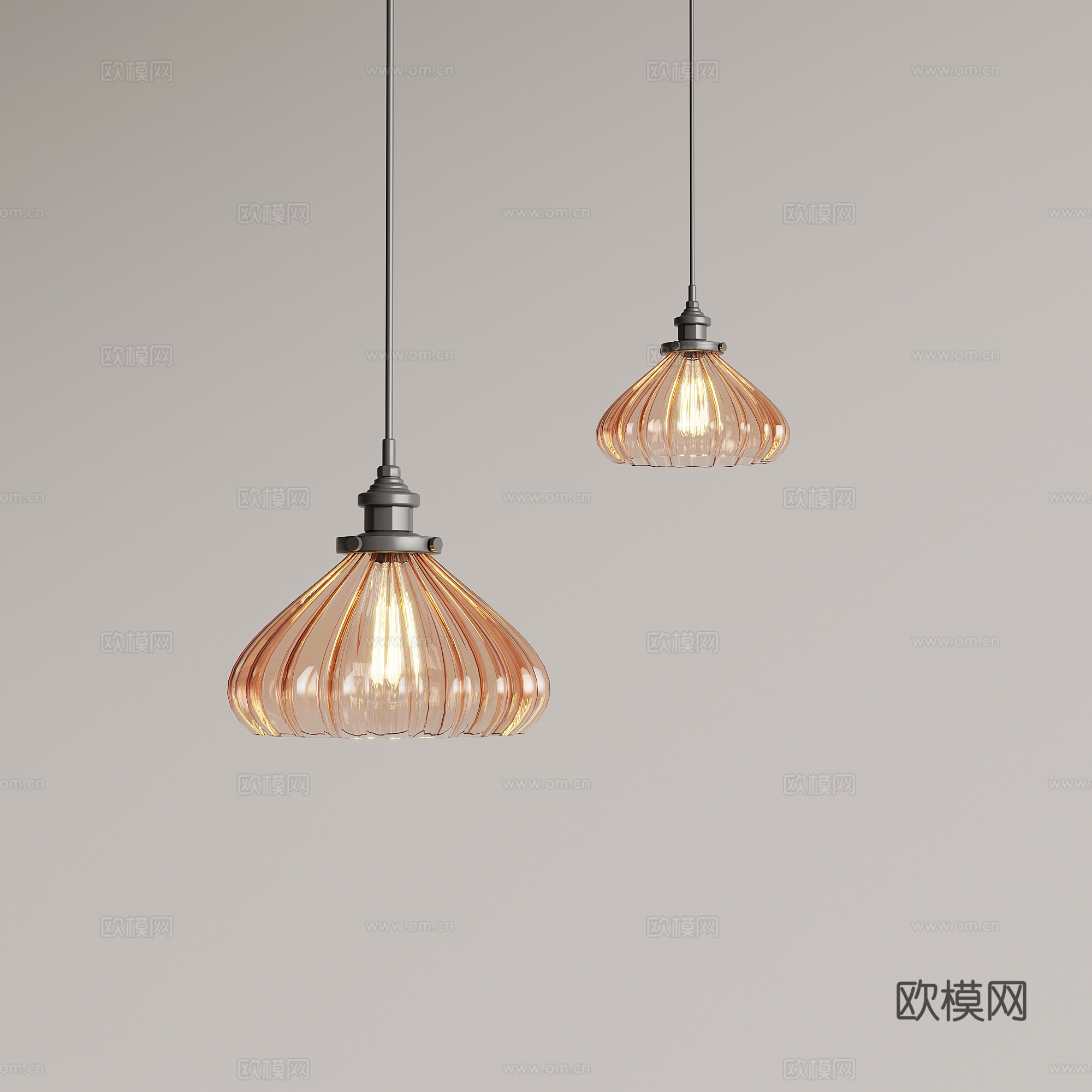 复古风鱼线吊灯 小吊灯su模型