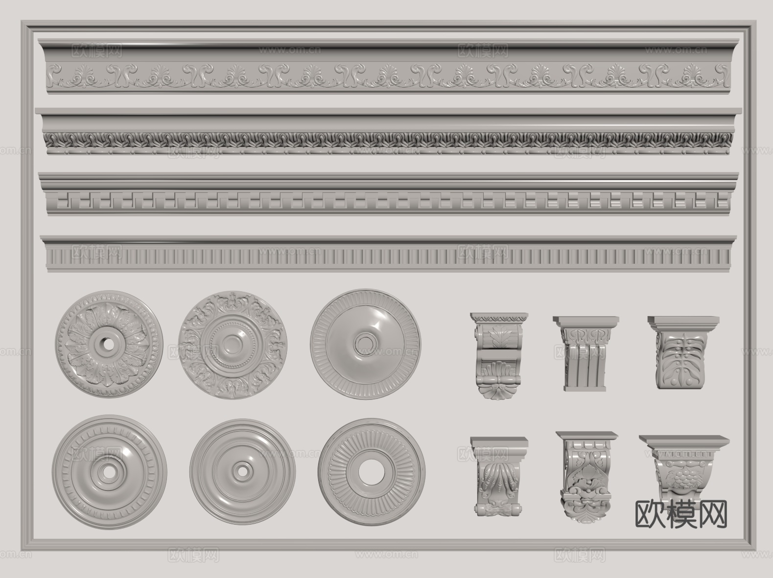 简欧雕花 石膏线 石膏构件su模型下载（渲染图2）