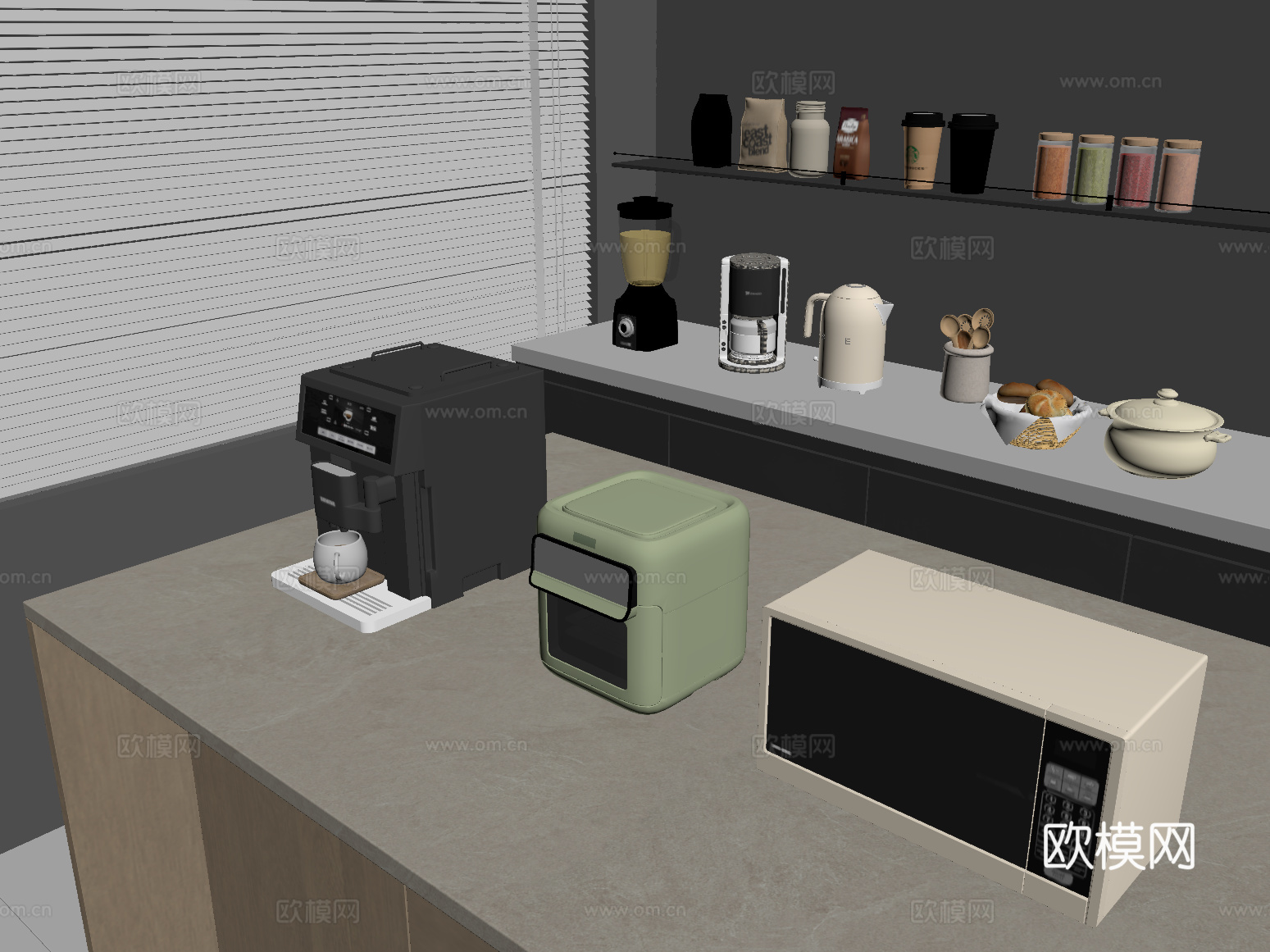 现代电器 咖啡机 电饭锅 微波炉 烤箱 热水壶su模型