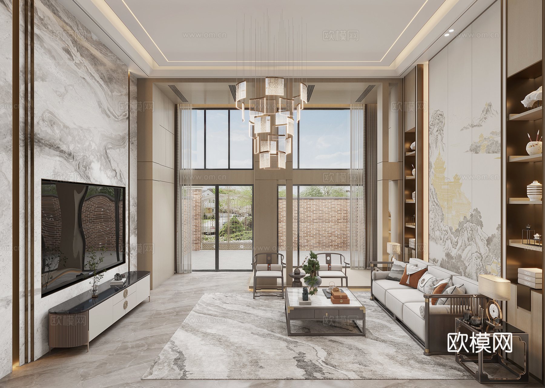 新中式别墅客厅3d模型