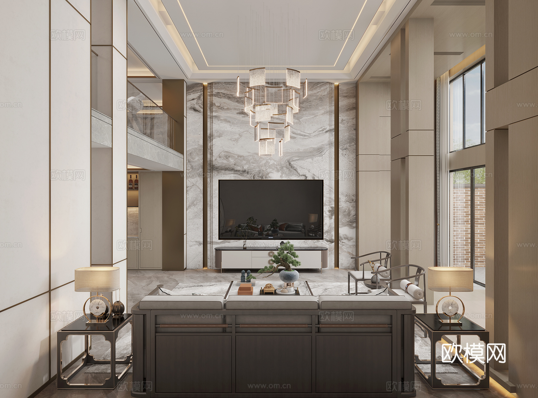 新中式别墅客厅3d模型