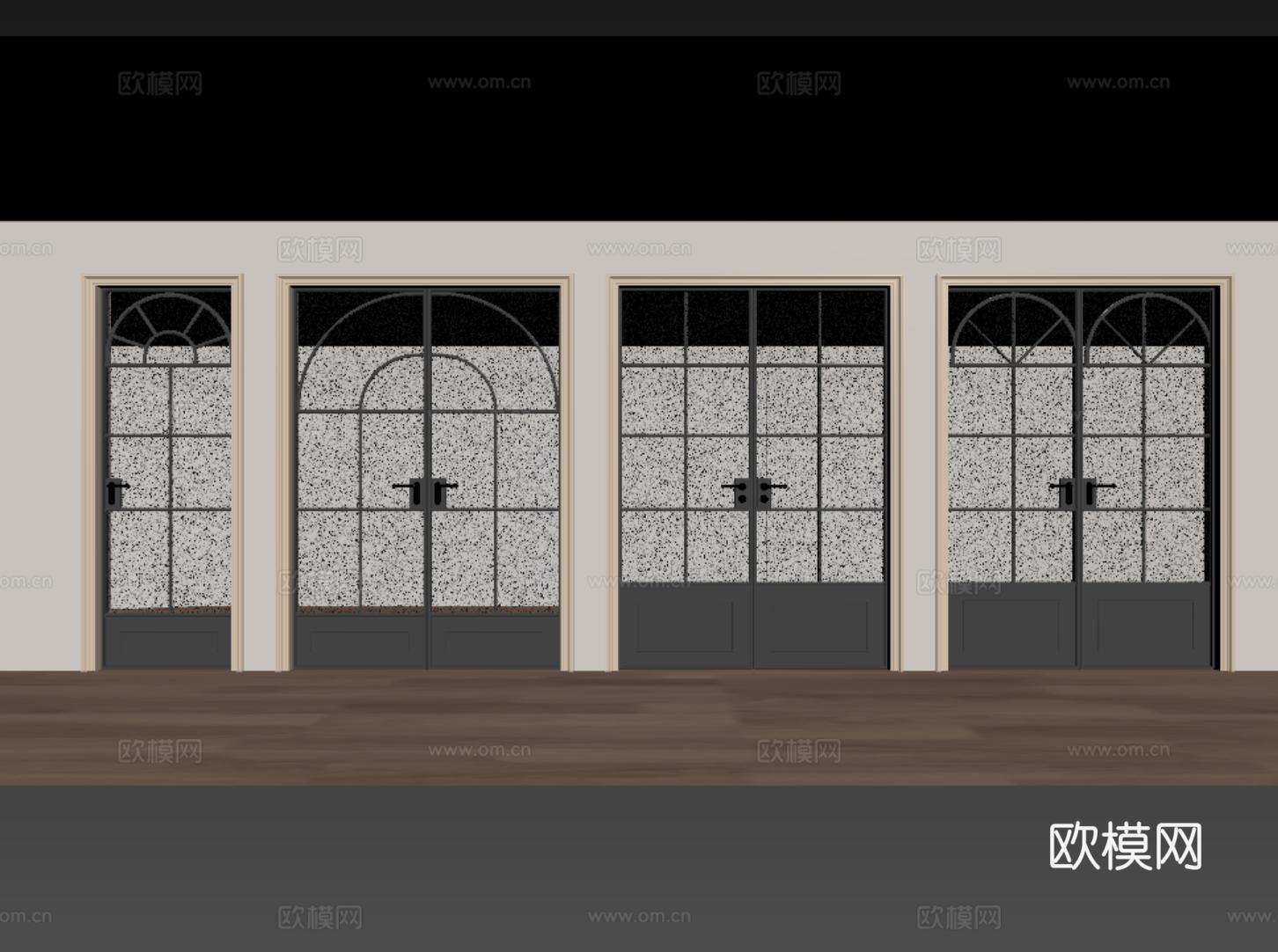 法式复古双开门 铁艺门 长虹玻璃门su模型