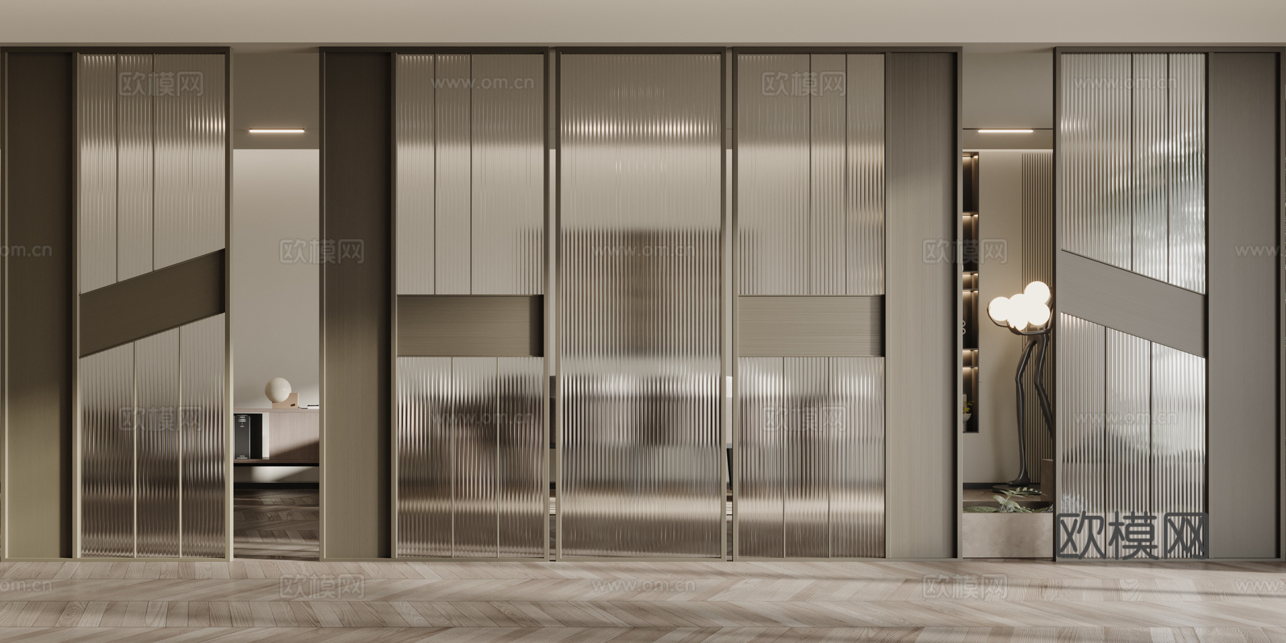 现代屏风隔断 玻璃隔断su模型