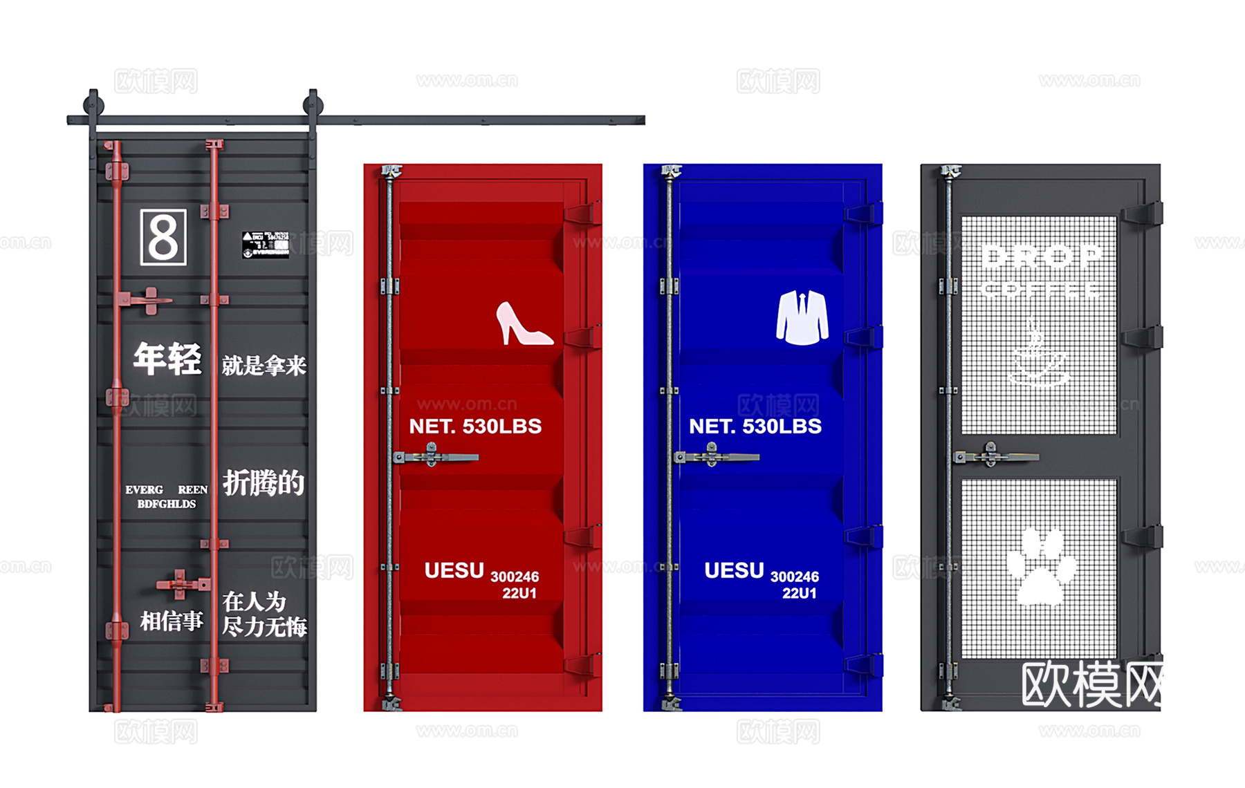 复古工业风铁皮门 铁艺门 集装箱门 loft单开门3d模型