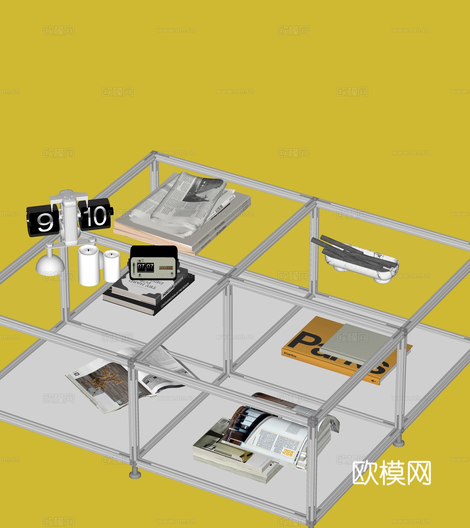 现代铝型材茶几 金属玻璃茶几 包豪斯风茶几 铝型材模块家具su模型