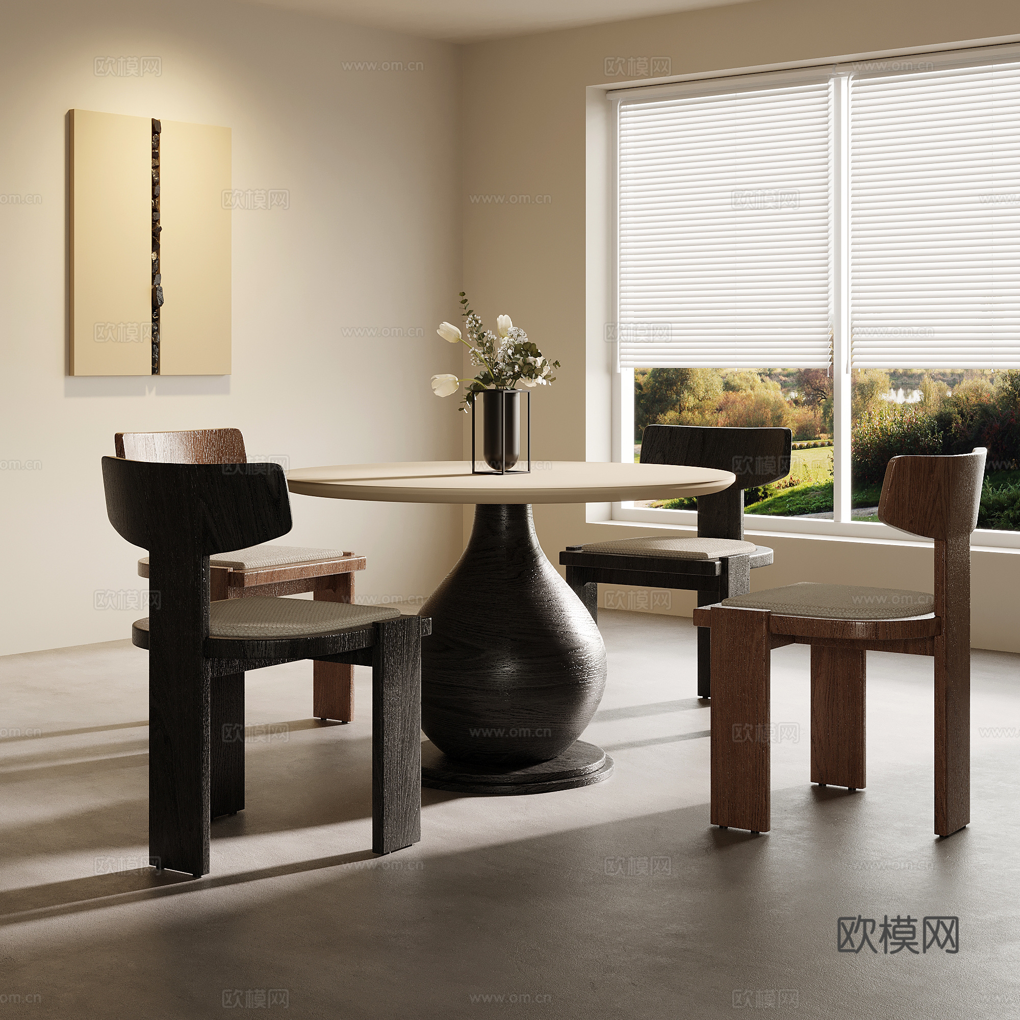 中古风餐桌椅组合su模型下载（渲染图1）
