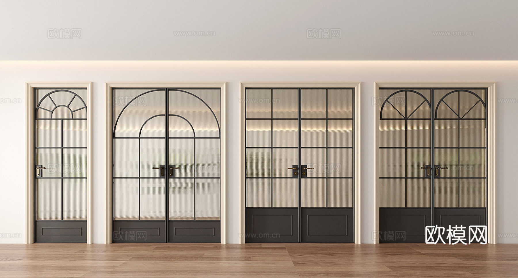 法式复古双开门 铁艺门 长虹玻璃门su模型