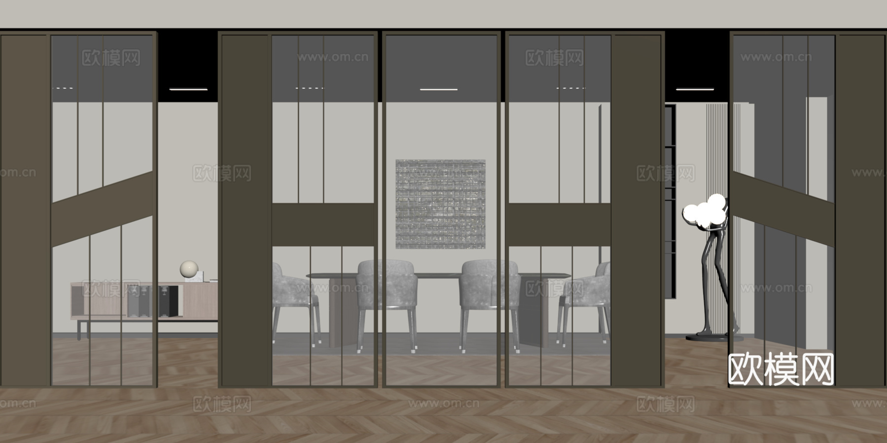 现代屏风隔断 玻璃隔断su模型