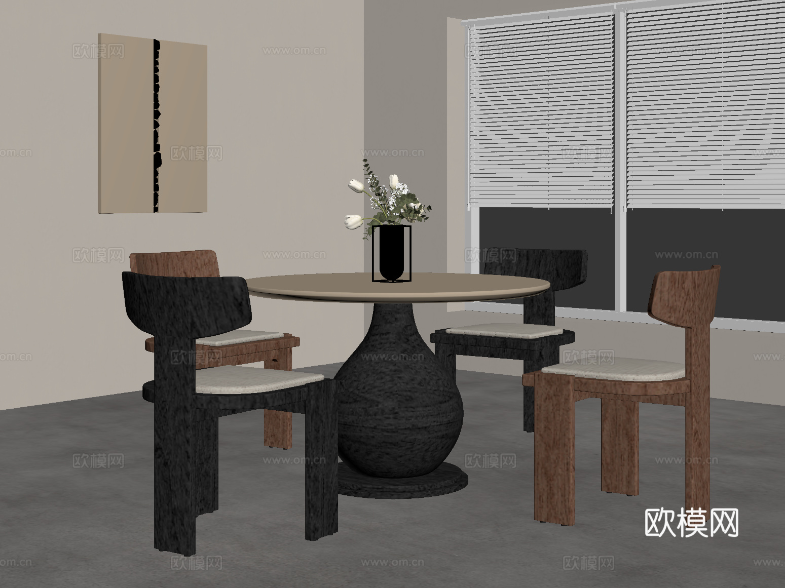 中古风餐桌椅组合su模型下载（渲染图2）
