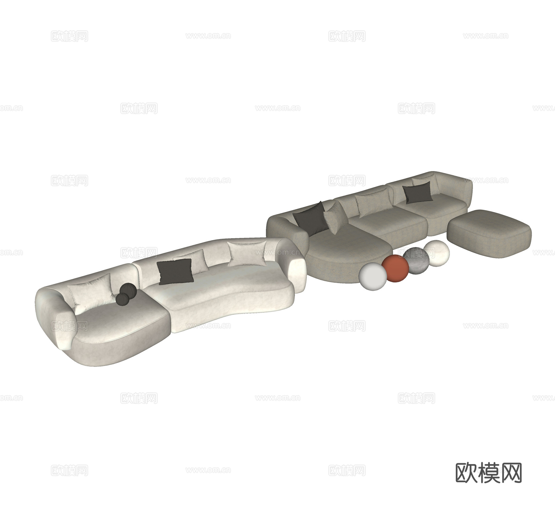 现代多人弧形沙发集合su模型