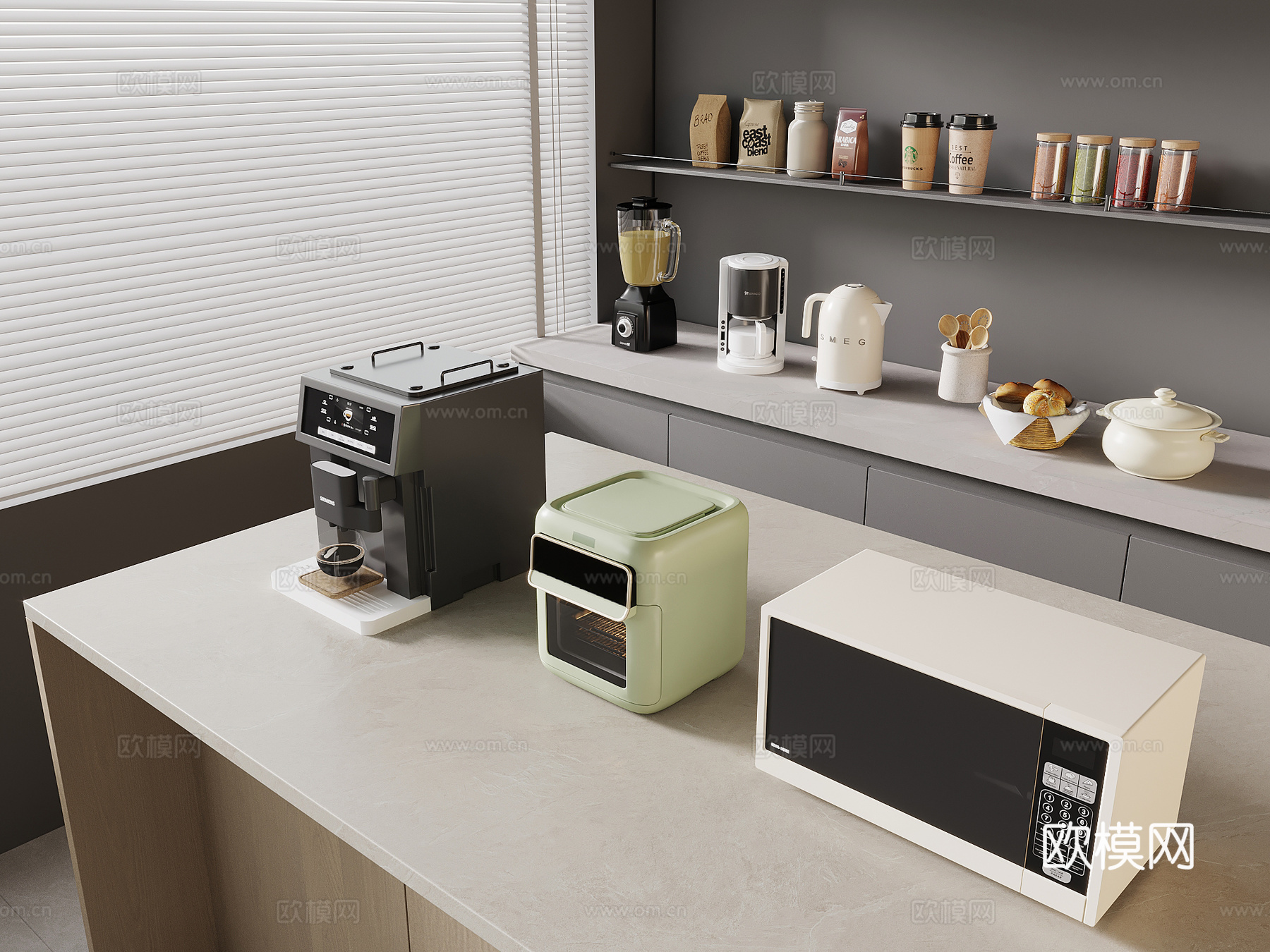 现代电器 咖啡机 电饭锅 微波炉 烤箱 热水壶su模型