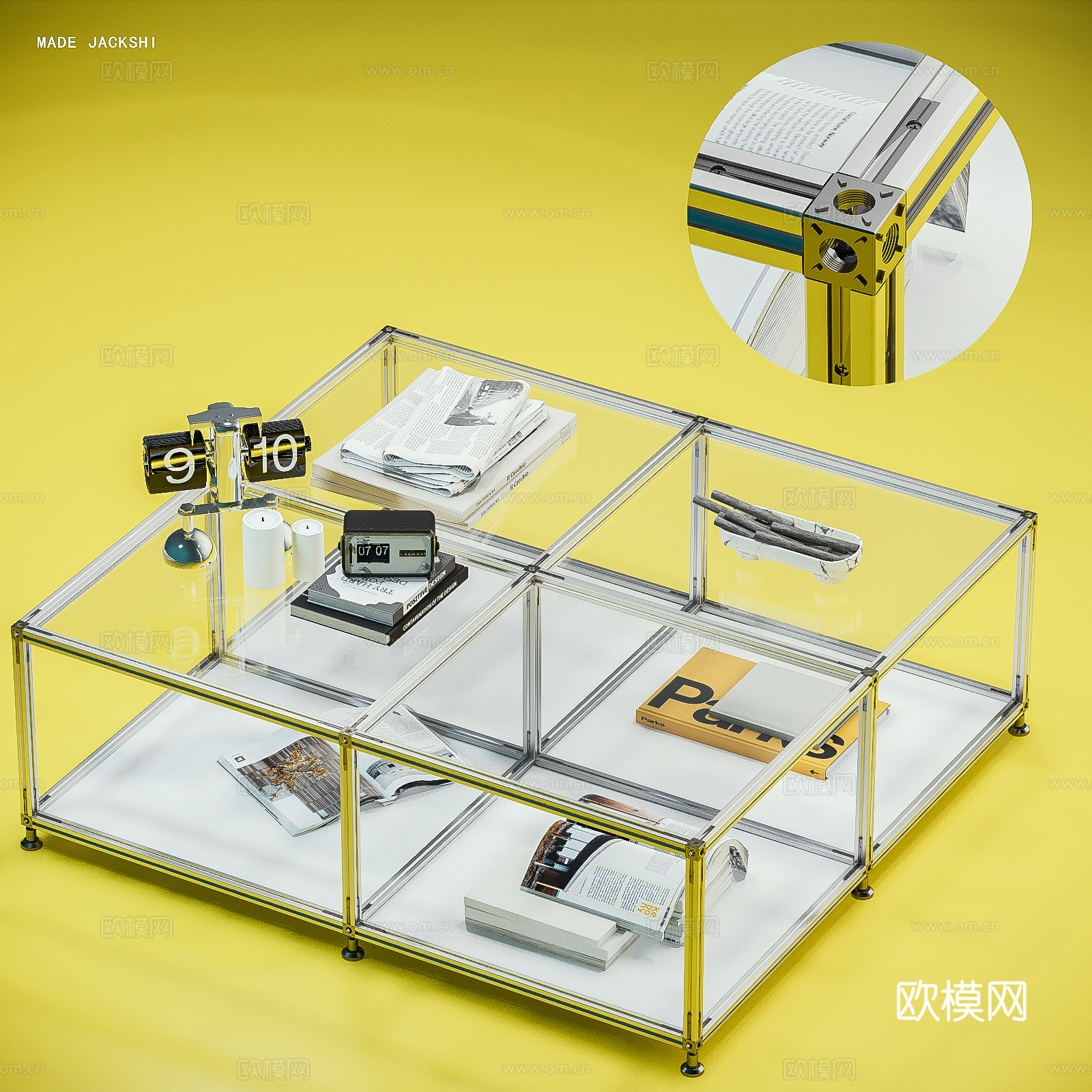 现代铝型材茶几 金属玻璃茶几 包豪斯风茶几 铝型材模块家具su模型