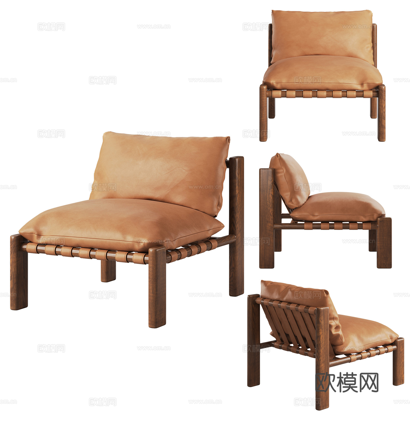 现代皮质休闲椅 单椅su模型下载（渲染图1）